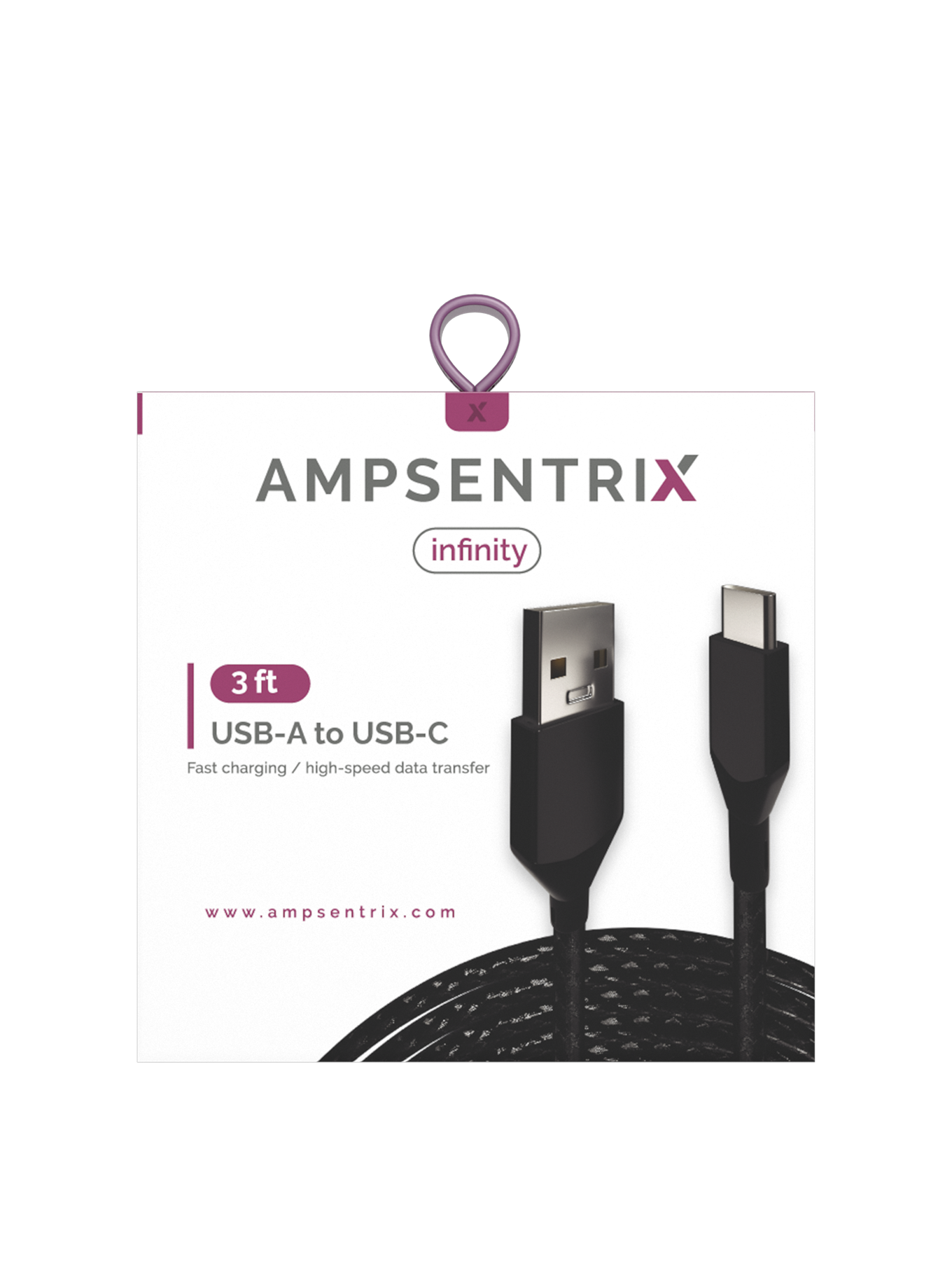 USB Type C to USB Type A Cable (1 m / 3 ft) (AmpSentrix Infinity) (Black)