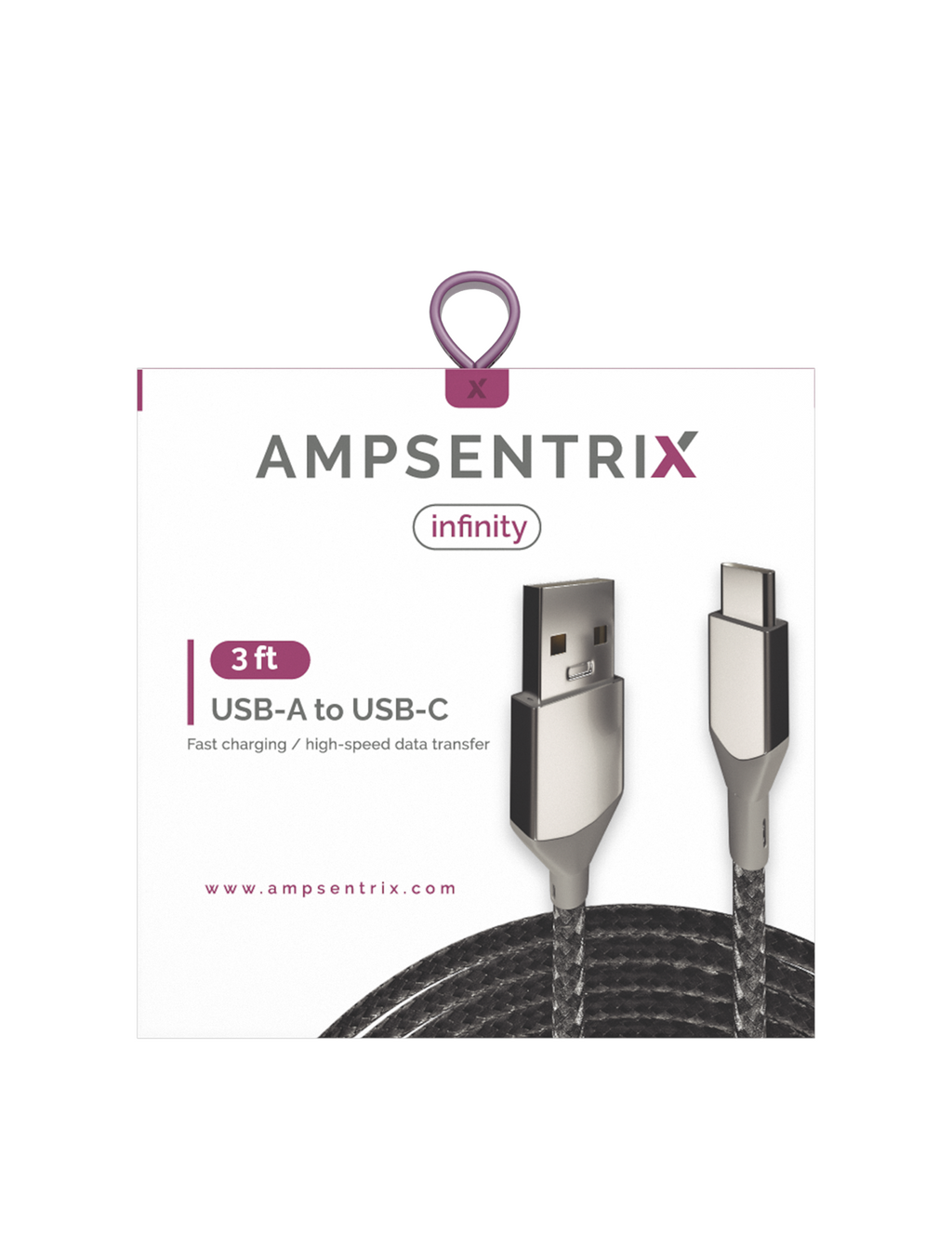 USB Type C to USB Type A Cable (1 m / 3 ft) (AmpSentrix Infinity) (Silver)