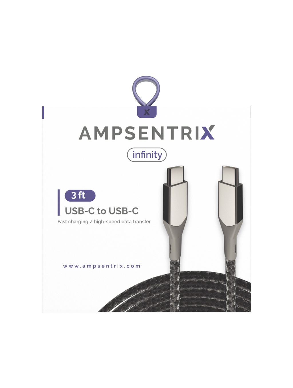 USB Type C to USB Type C Cable (1 m / 3 ft) (AmpSentrix Infinity) (Silver)