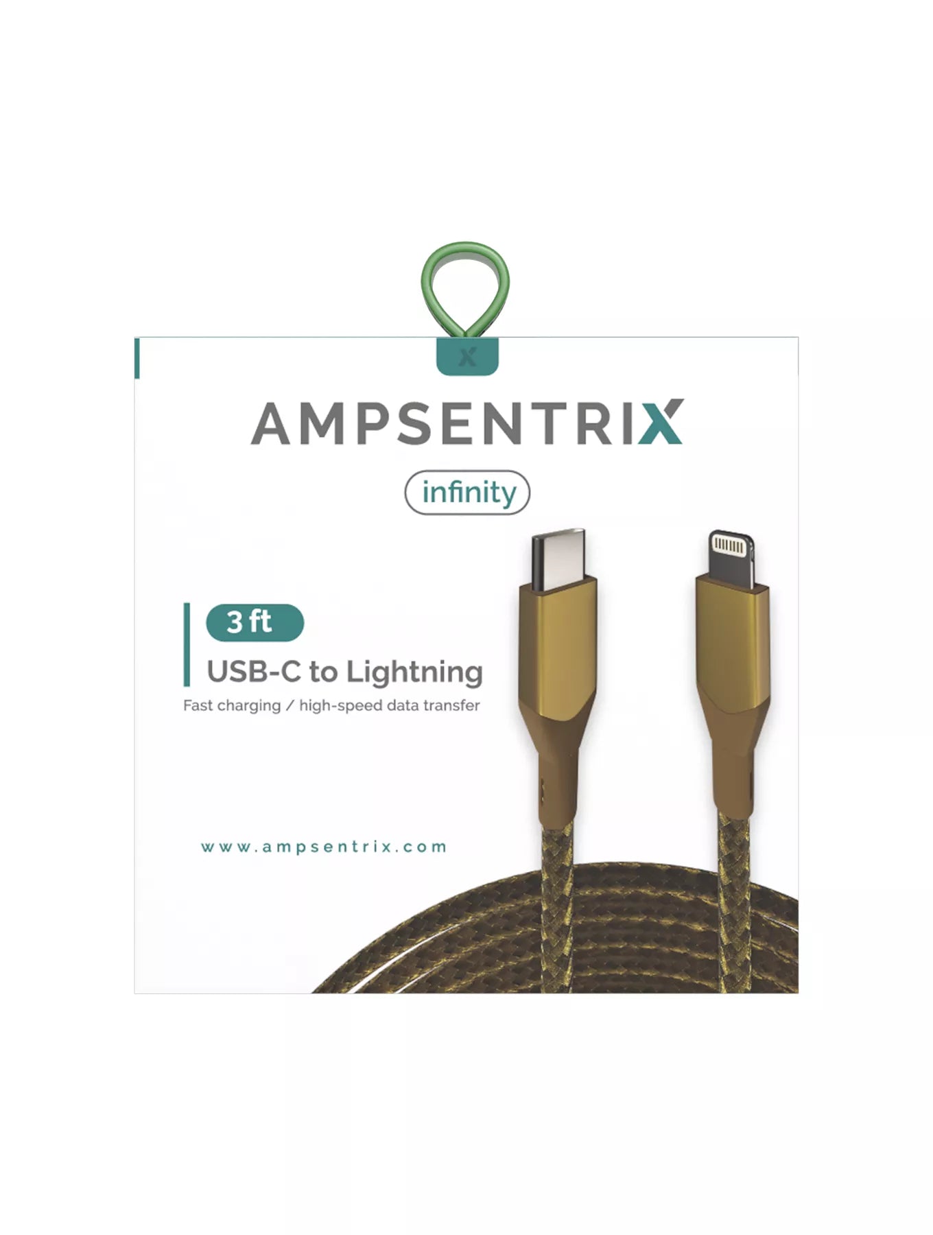AmpSentrix Lightning-USB-C Ladekabel Non-MFI 1m Gold
