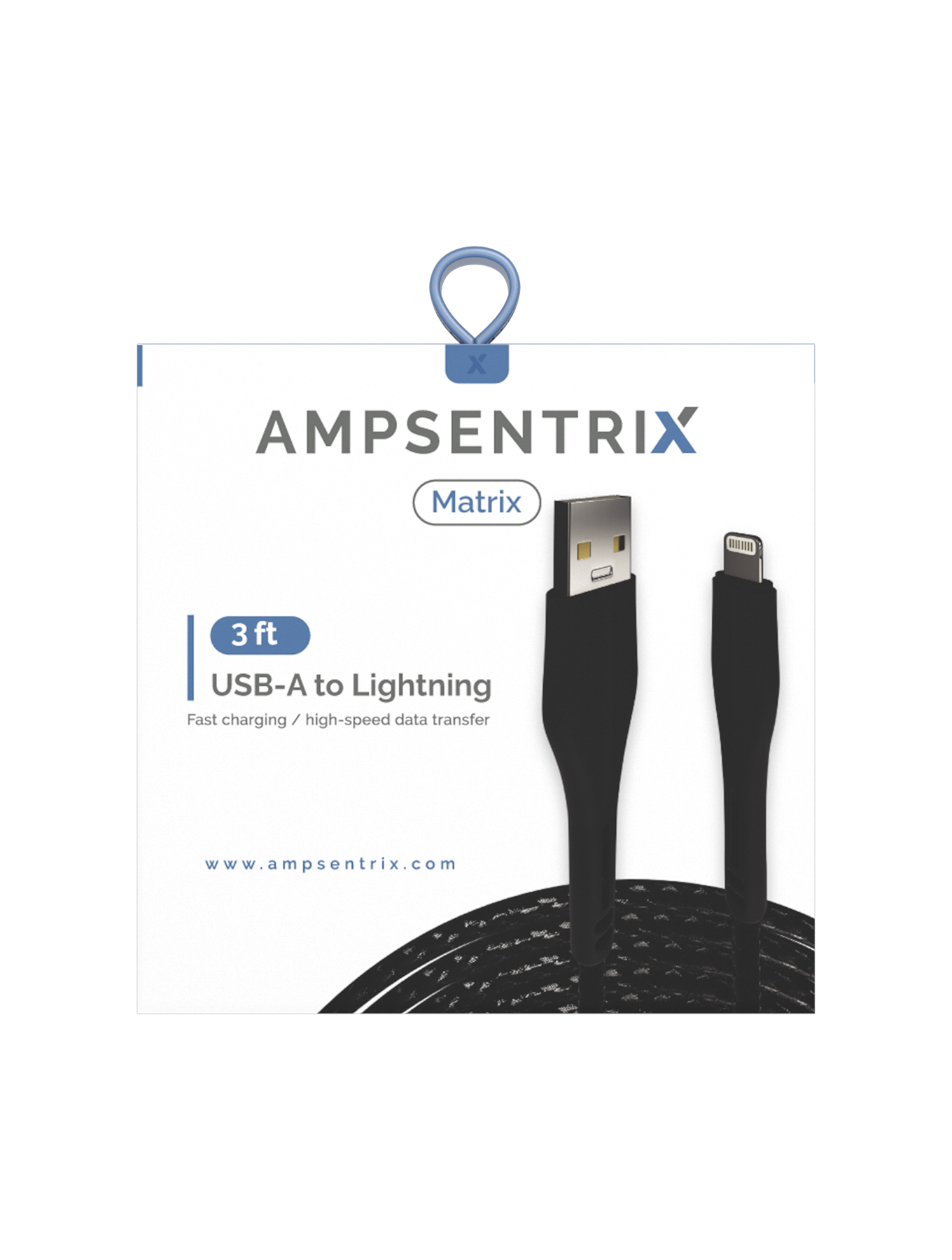 Lightning to USB Type A Cable (Non-MFI) (1 m / 3 ft) (AmpSentrix Matrix) (Black)