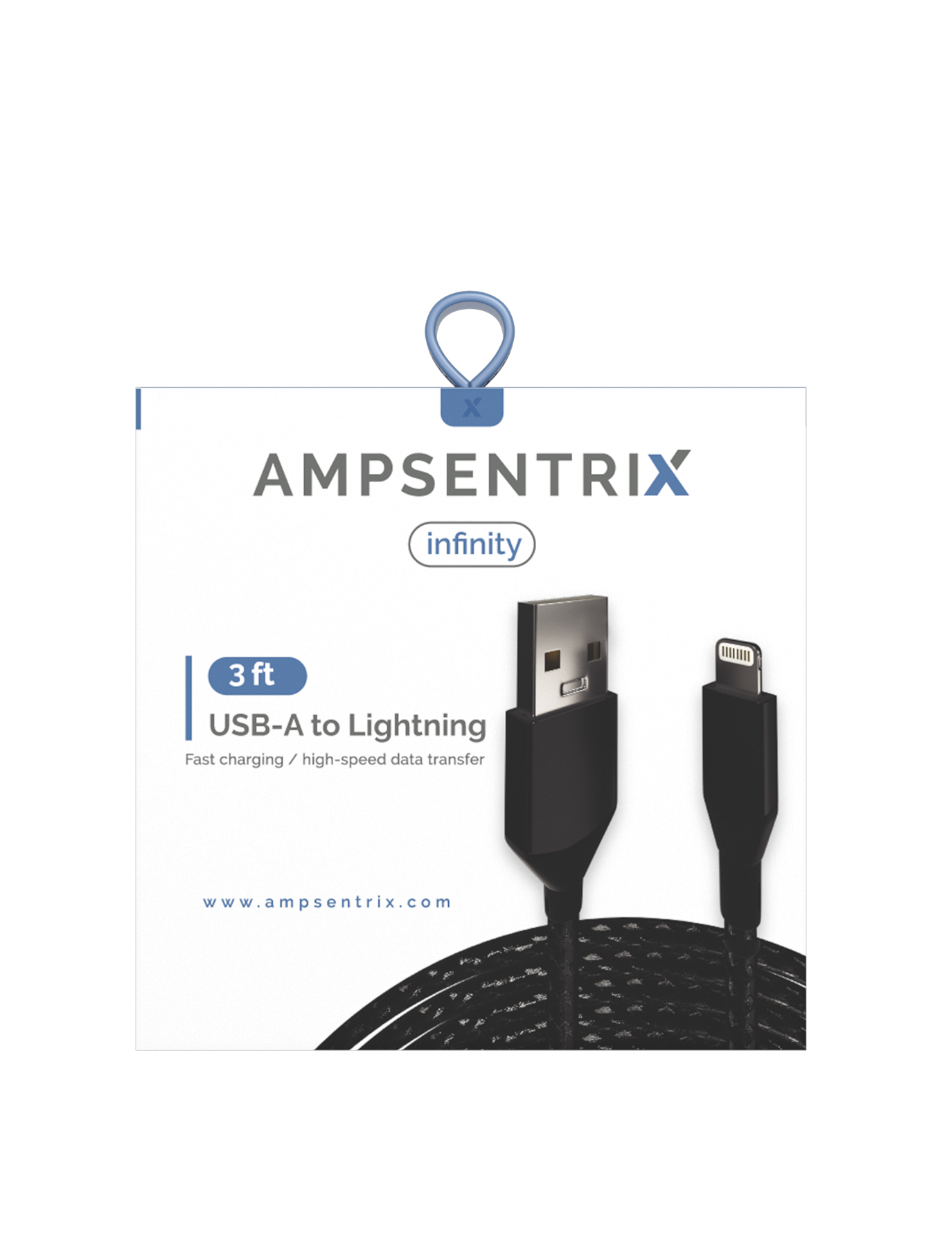 USB-A to Lightning Cable (Non-MFI) (1m / 3ft) (AmpSentrix Infinity) (Black)