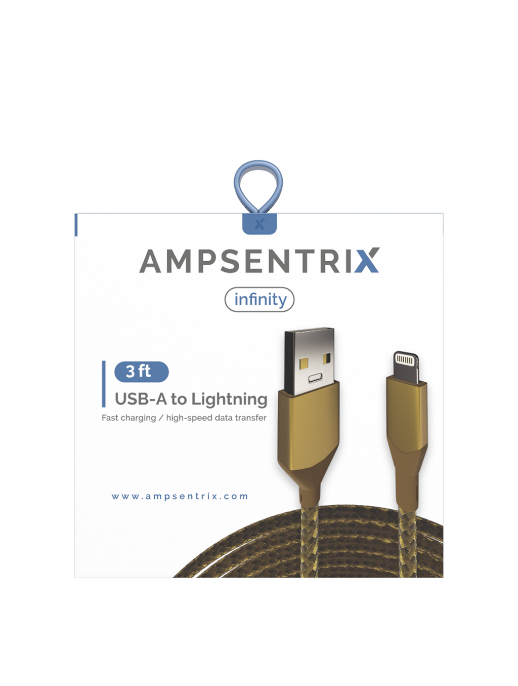 USB-A to Lightning Cable (Non-MFI) (1m / 3ft) (Ampsentrix Infinity) (Gold)