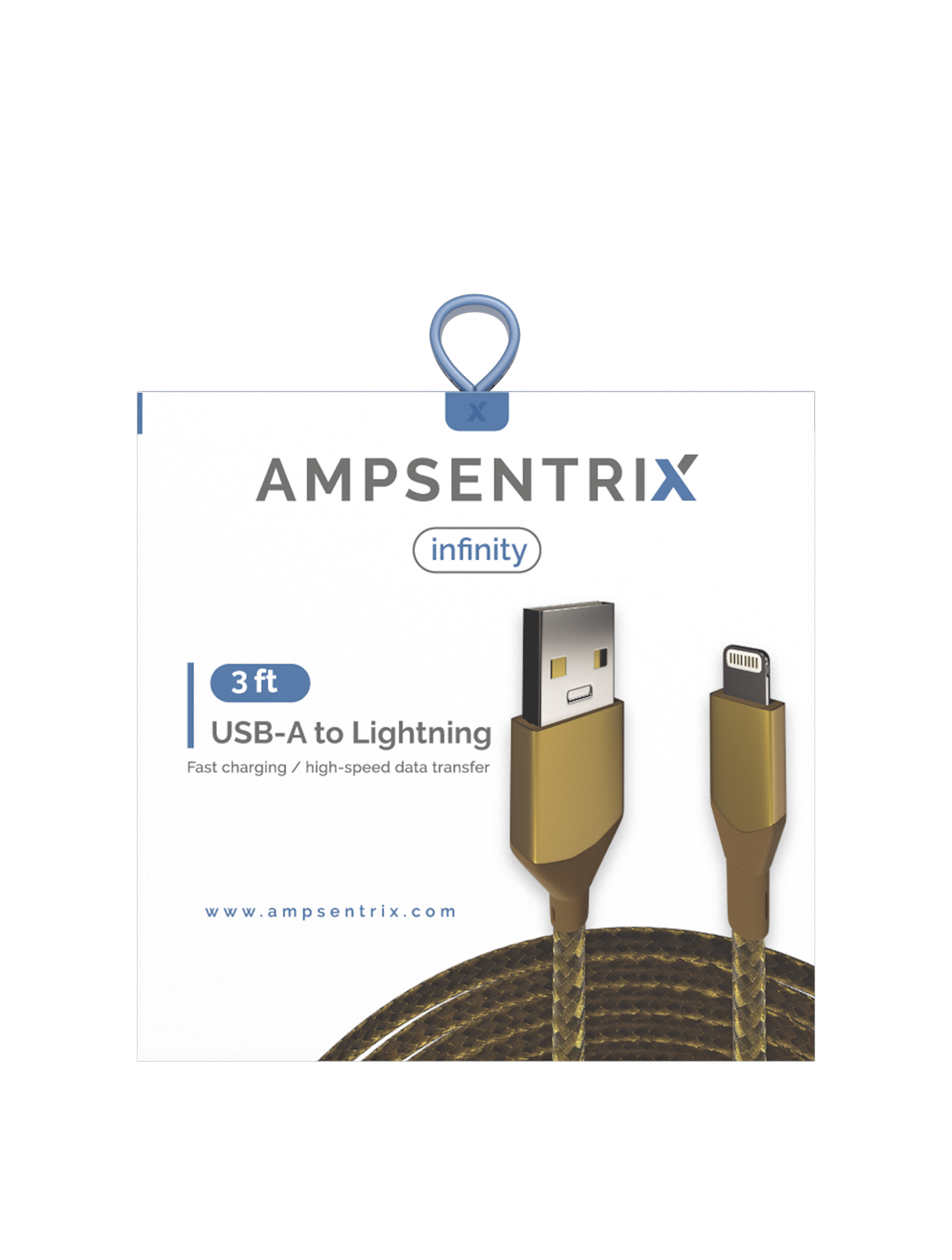 USB-A to Lightning Cable (Non-MFI) (1m / 3ft) (Ampsentrix Infinity) (Gold)