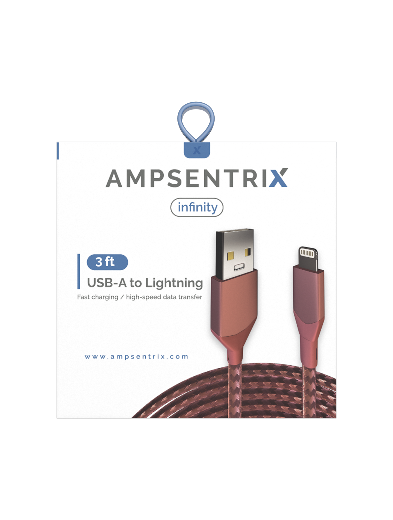 Ampsentrix Infinity USB-A to Lightning Cable (Non-MFI, 1m/3ft, Pink)
