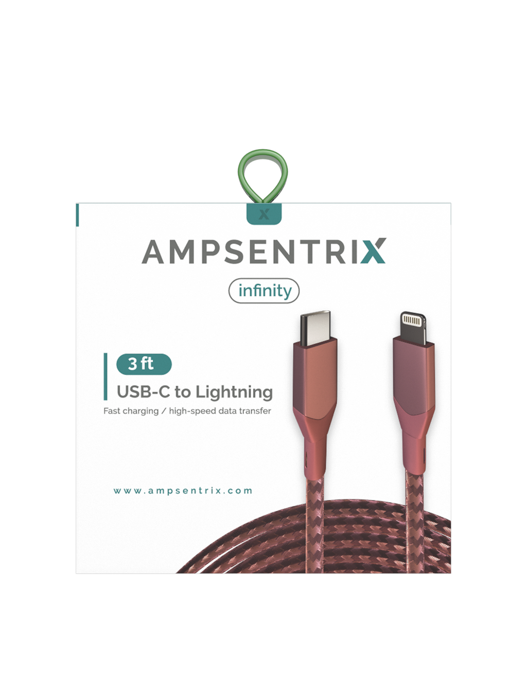 Lightning to USB-C Cable (Non-MFi) (1 m / 3 ft) (AmpSentrix Infinity) (Pink)