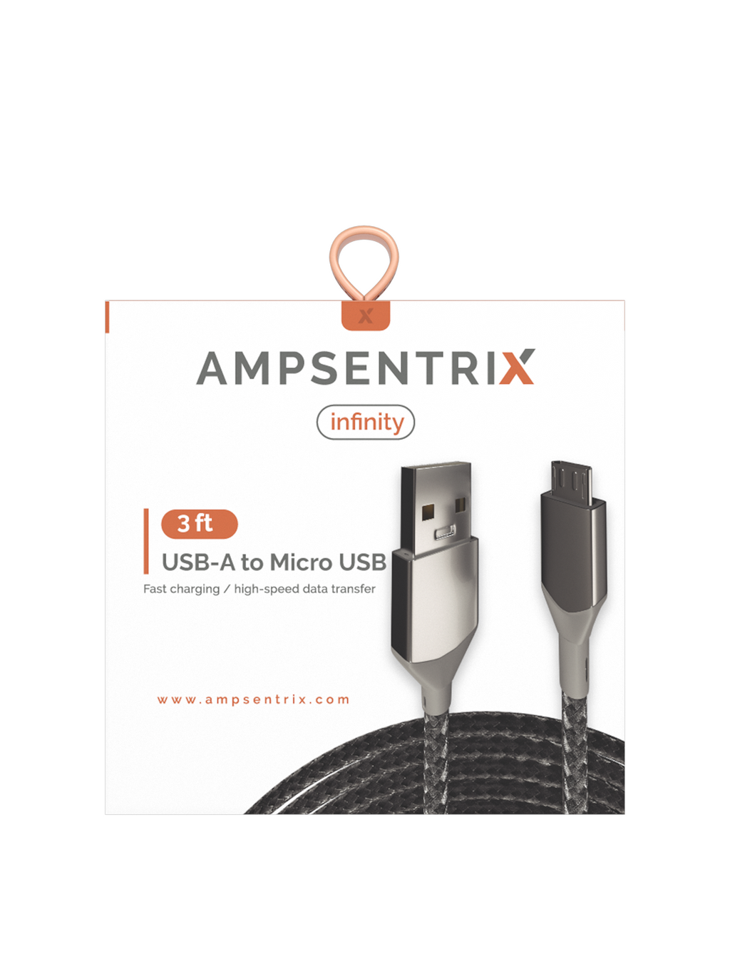 Micro-USB auf USB Typ A Kabel (1 m / 3 ft) (AmpSentrix Infinity) (Silber)