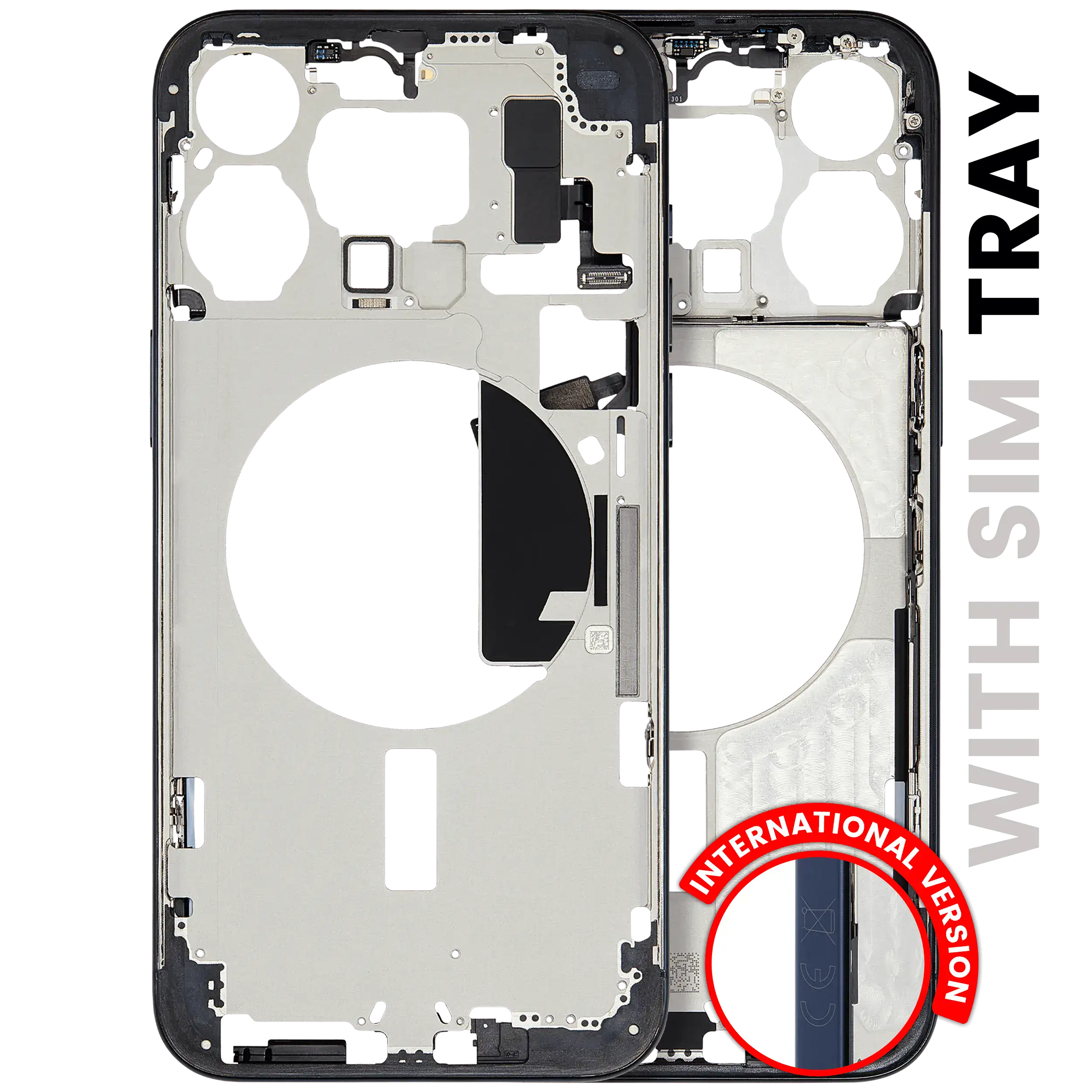 Midframe/Rahmen mit Small Parts für iPhone 15 Pro Max (EU / Global Version) (gebrauchter OEM-Ausbau, Qualität B) (Blau Titanium)