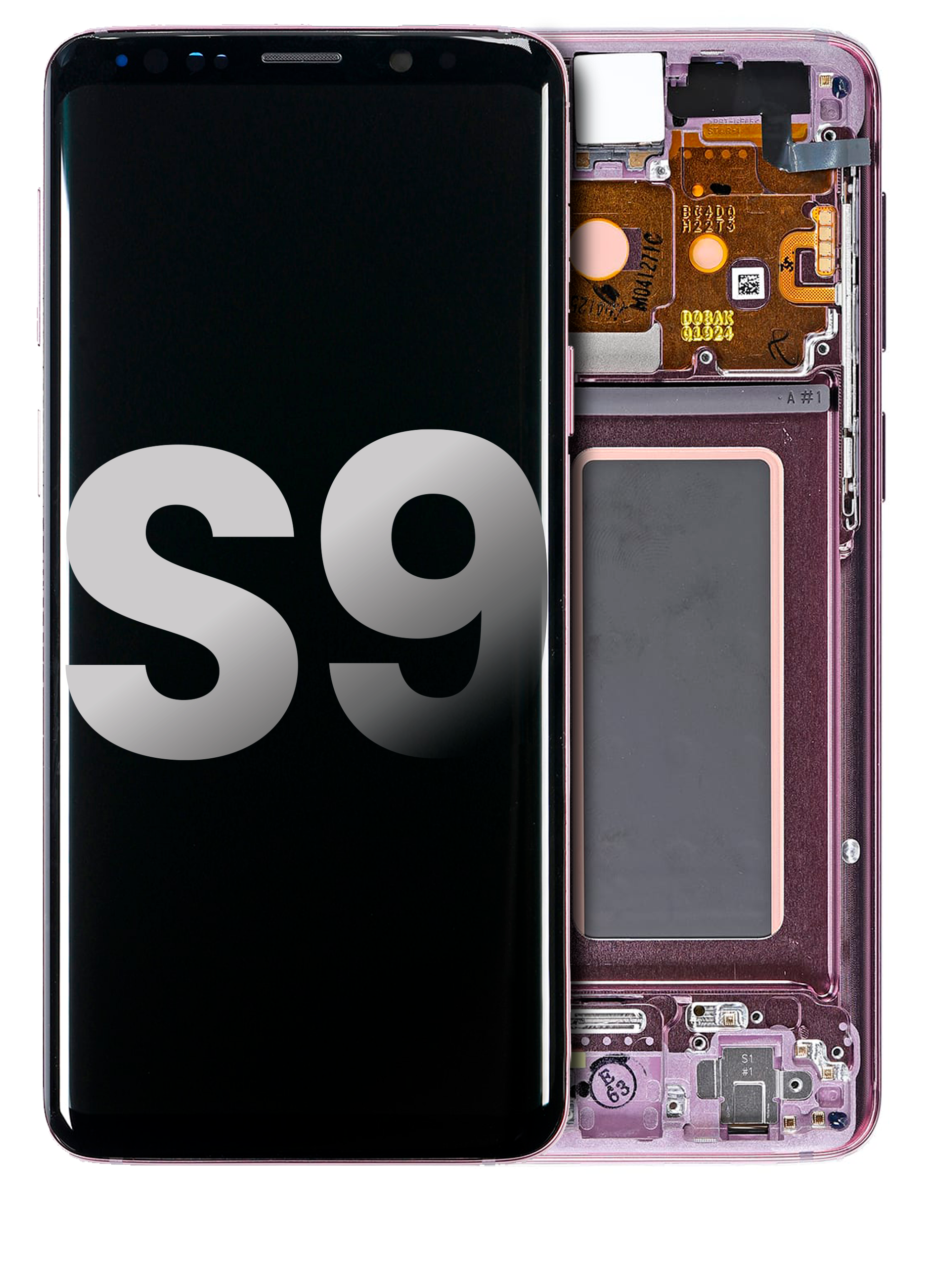 OLED-Display mit Rahmen für Samsung Galaxy S9 (gebrauchter OEM-Ausbau, Qualität B/C) (Lilac Purple)