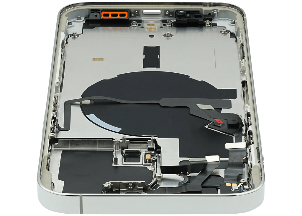 Backcover/Rahmen mit Small Parts für iPhone 14 Pro Max (EU / Global Version) (gebrauchter OEM-Ausbau, Qualität C) (Silber)