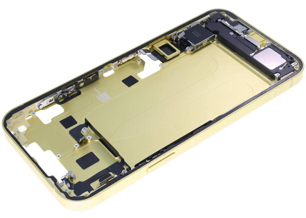 Midframe/Rahmen mit Ladebuchse Flex & Small Parts für iPhone 14 Plus (EU / Global Version) (gebrauchter OEM-Ausbau, Qualität C) (Gelb)