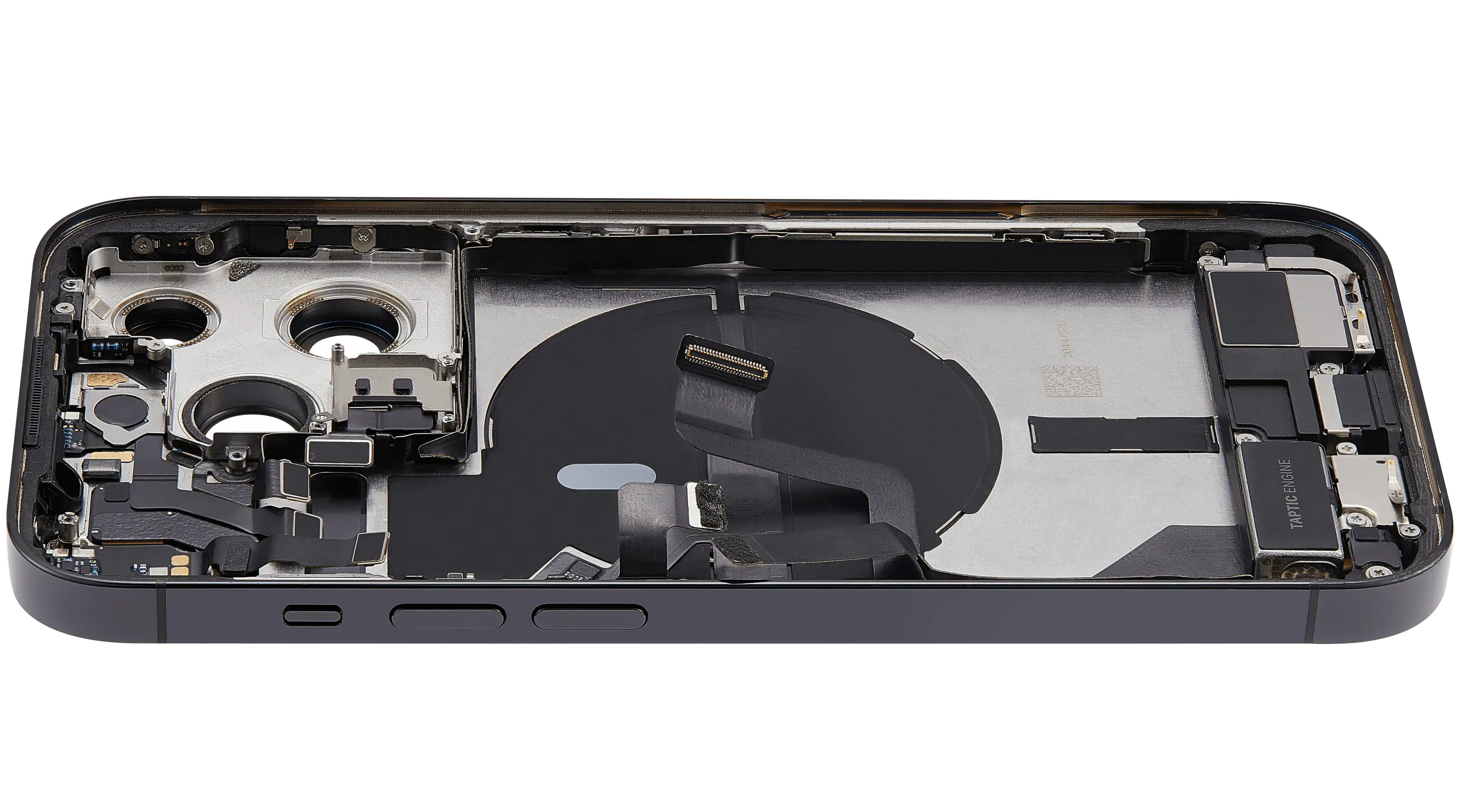 Backcover/Rahmen mit Ladebuchse Flex & Small Parts für iPhone 14 Pro (US-Version) (gebrauchter OEM-Ausbau, Qualität A) (Space Schwarz)