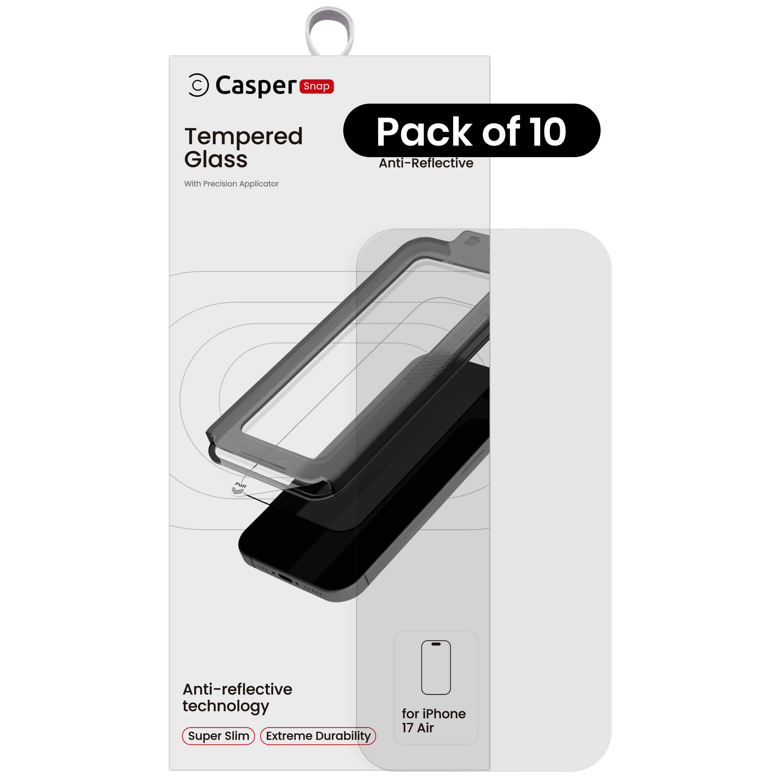 Casper Snap Tempered Glass, compatible with iPhone 16e (10-Pack, AR Clear)