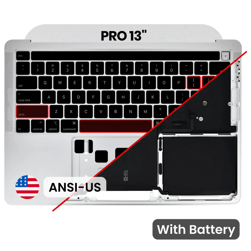 Top Case mit Akku and Keyboard (ANSI US) für MacBook Pro 13" A2289 (2020) (gebrauchter OEM-Ausbau, Qualität B/C) (Silber)