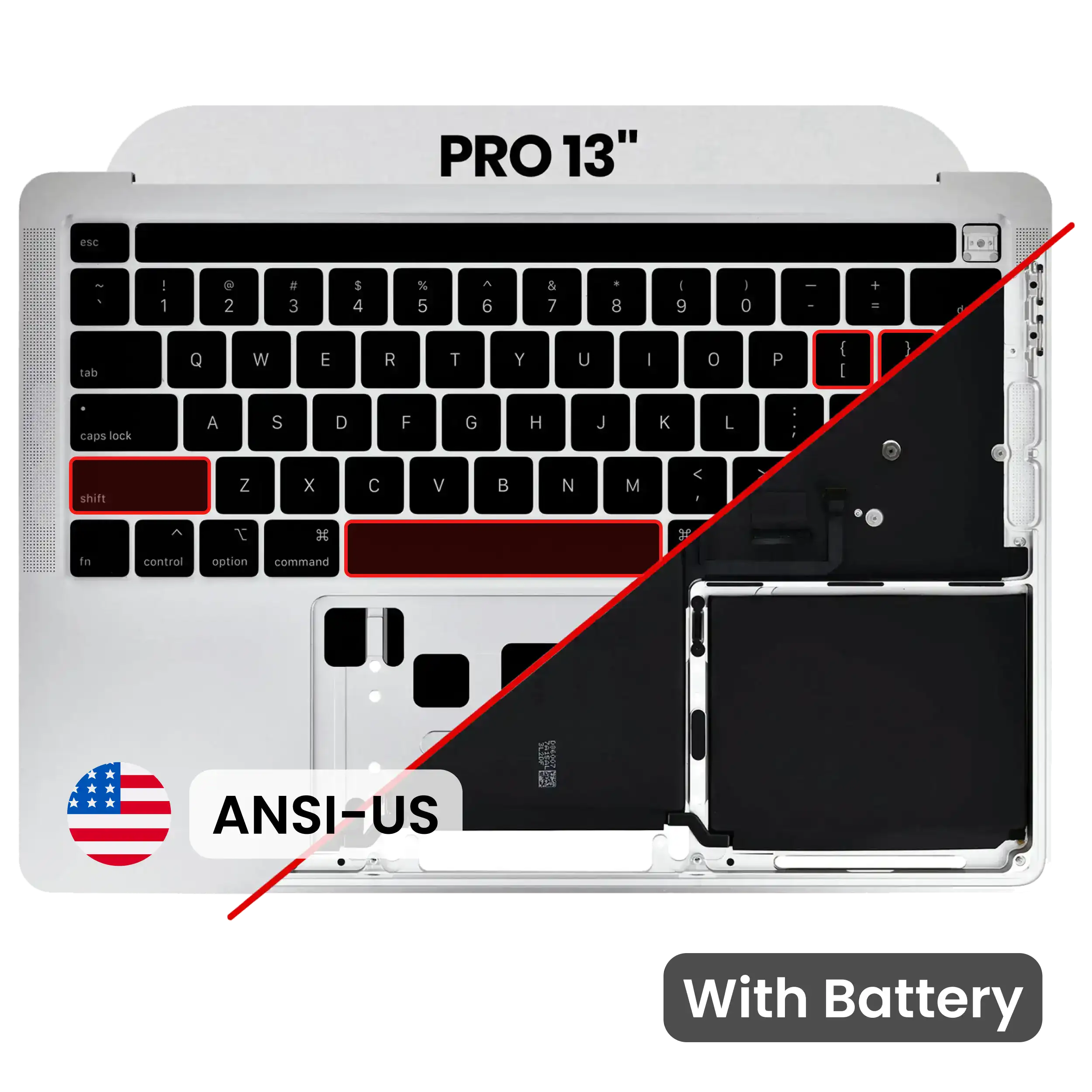 Top Case mit Akku and Keyboard (ANSI US) für MacBook Pro 13" A2289 (2020) (gebrauchter OEM-Ausbau, Qualität B/C) (Silber)