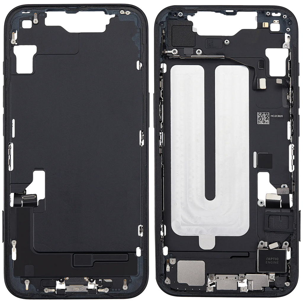 Midframe/Rahmen mit Ladebuchse Flex & Small Parts für iPhone 16e (EU / Global Version) (gebrauchter OEM-Ausbau, Qualität A) (Schwarz)
