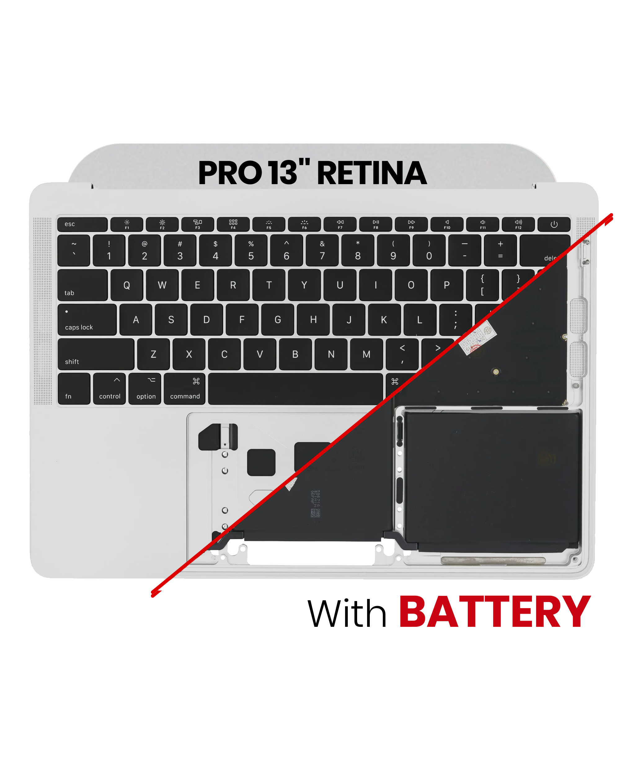 Top Case mit Akku and Keyboard (ANSI US) für MacBook Pro 13" A1708 (2016) (gebrauchter OEM-Ausbau, Qualität A) (Silber)