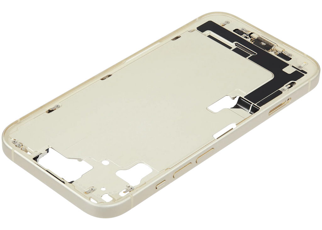 Midframe/Rahmen mit Ladebuchse Flex & Small Parts für iPhone 15 (EU / Global Version) (gebrauchter OEM-Ausbau, Qualität A) (Gelb)