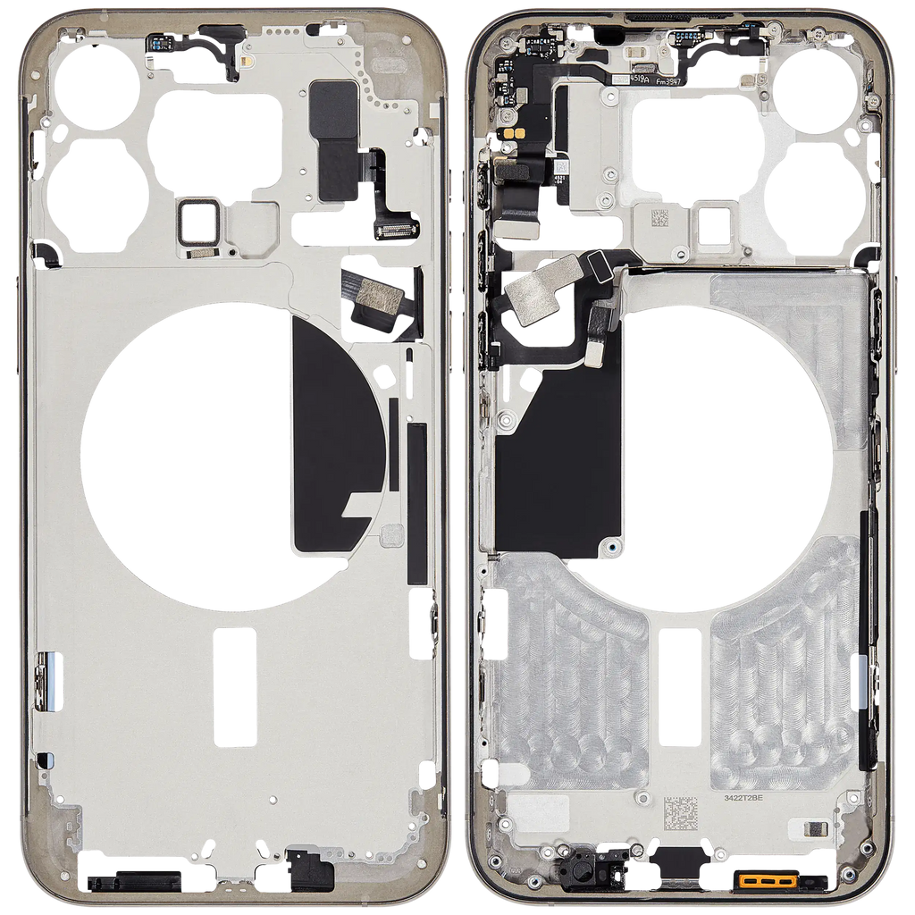 Midframe/Rahmen mit Small Parts für iPhone 15 Pro Max (EU / Global Version) (gebrauchter OEM-Ausbau, Qualität B) (Natural Titanium)