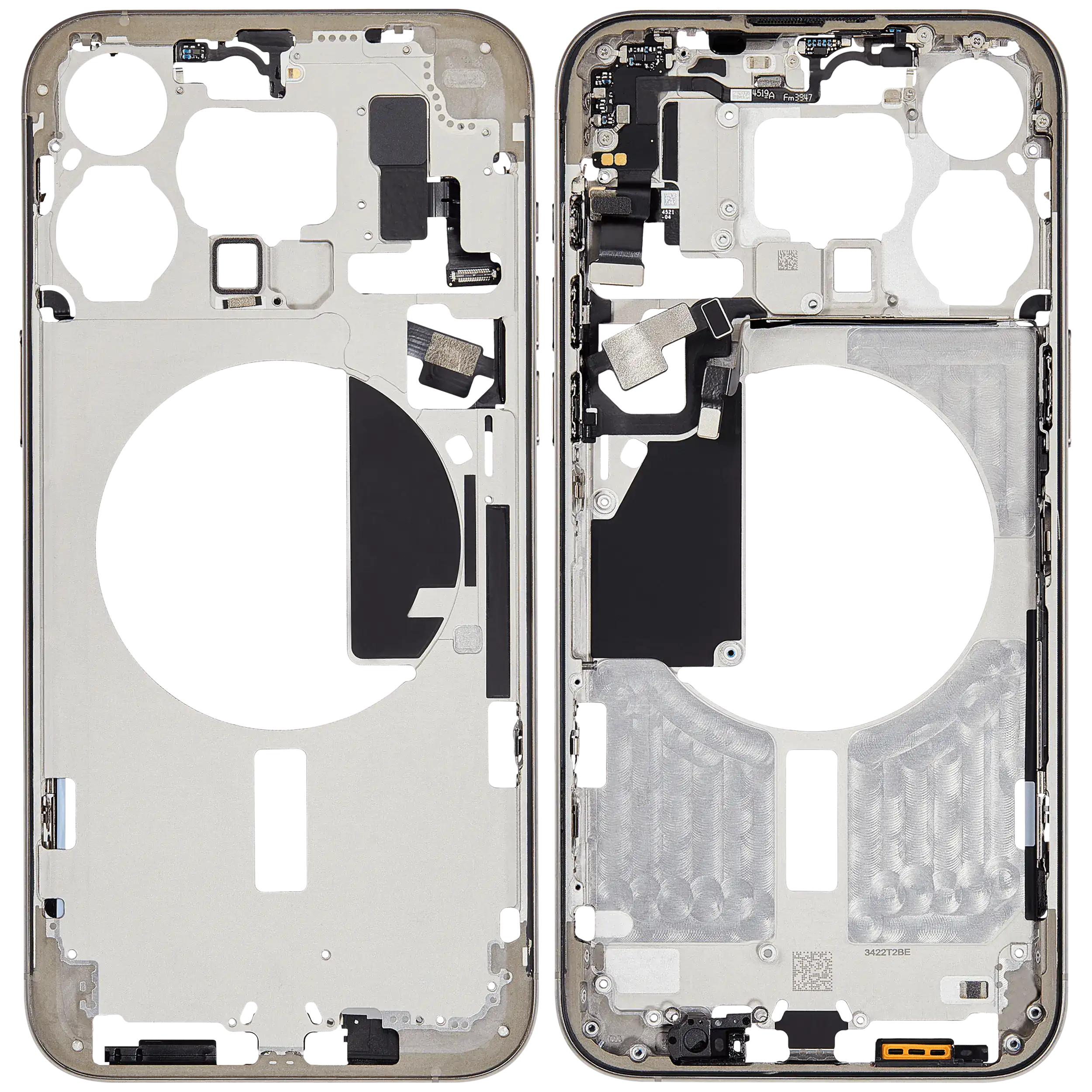 Midframe/Rahmen mit Small Parts für iPhone 15 Pro Max (EU / Global Version) (gebrauchter OEM-Ausbau, Qualität B) (Natural Titanium)