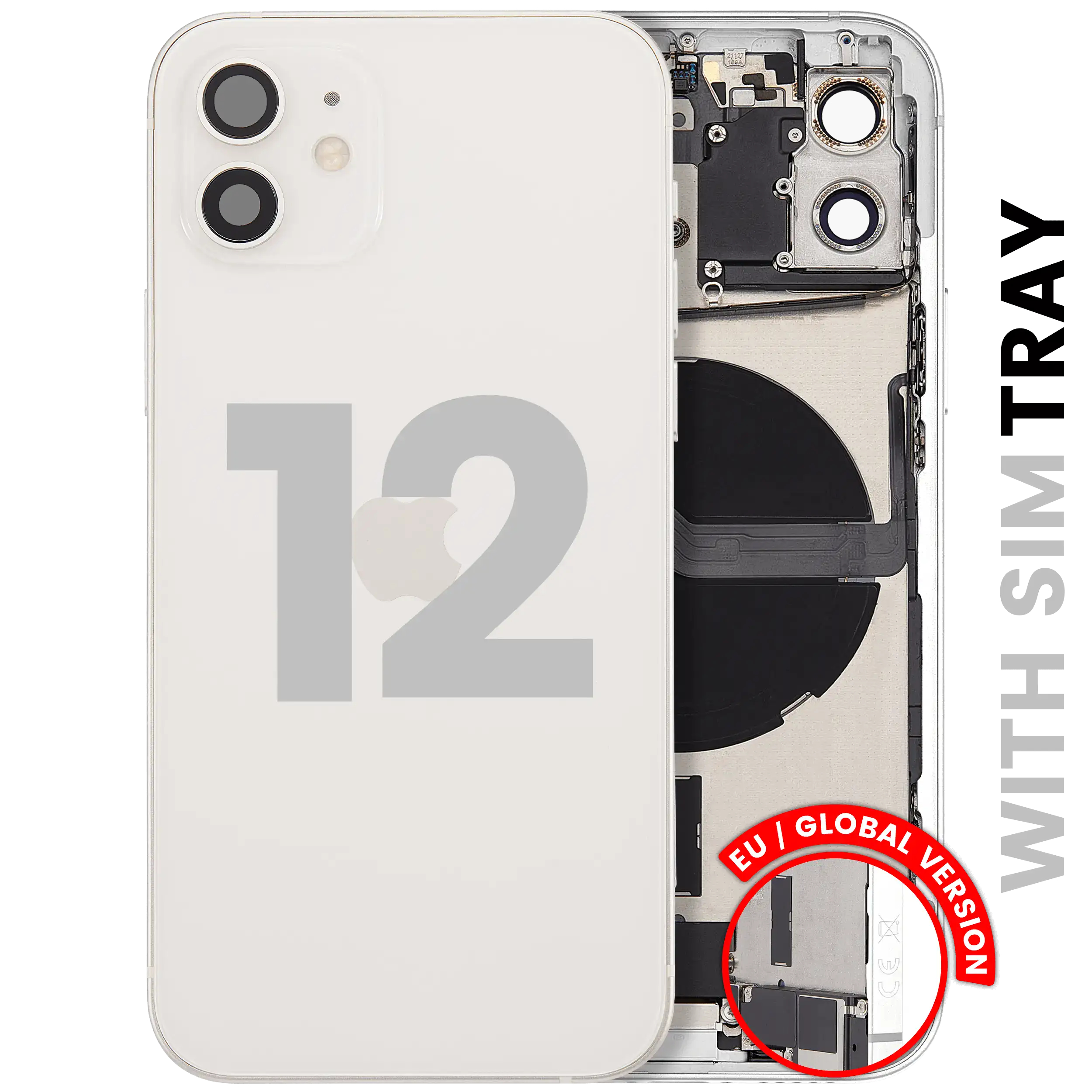 Backcover/Rahmen mit Ladebuchse Flex & Small Parts für iPhone 12 (EU / Global Version) (gebrauchter OEM-Ausbau, Qualität C) (Weiß)