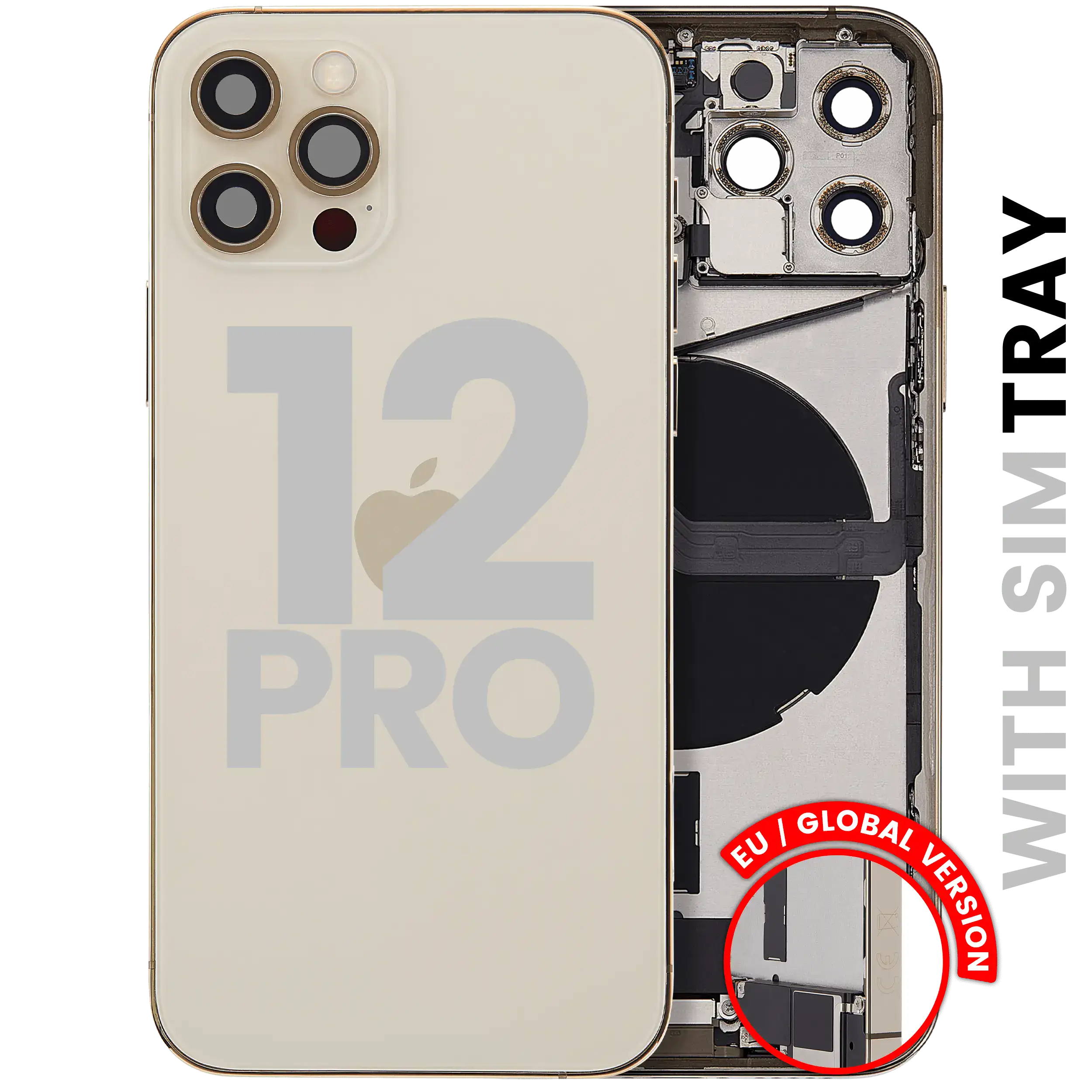 Backcover/Rahmen mit Ladeanschlussflex für iPhone 12 Pro Gold OEM Pull C