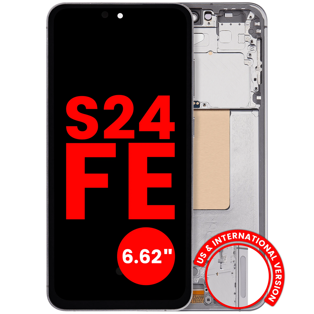OLED-Display mit Rahmen für Samsung Galaxy S24 FE 5G (US & Internationale Version) (6.62") (Aftermarket Plus) (Grau)