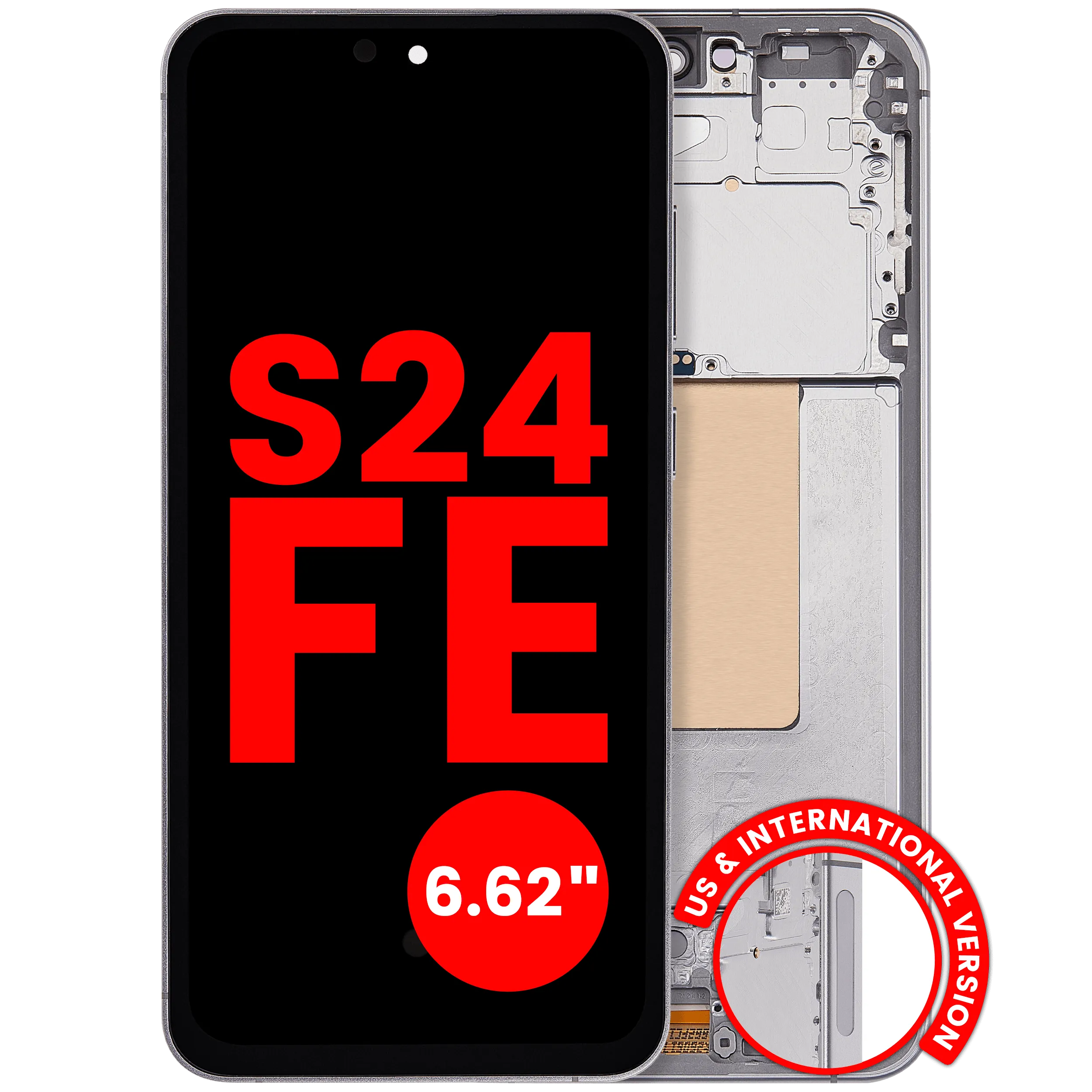 OLED-Display mit Rahmen für Samsung Galaxy S24 FE 5G (US & Internationale Version) (6.62") (Aftermarket Plus) (Grau)
