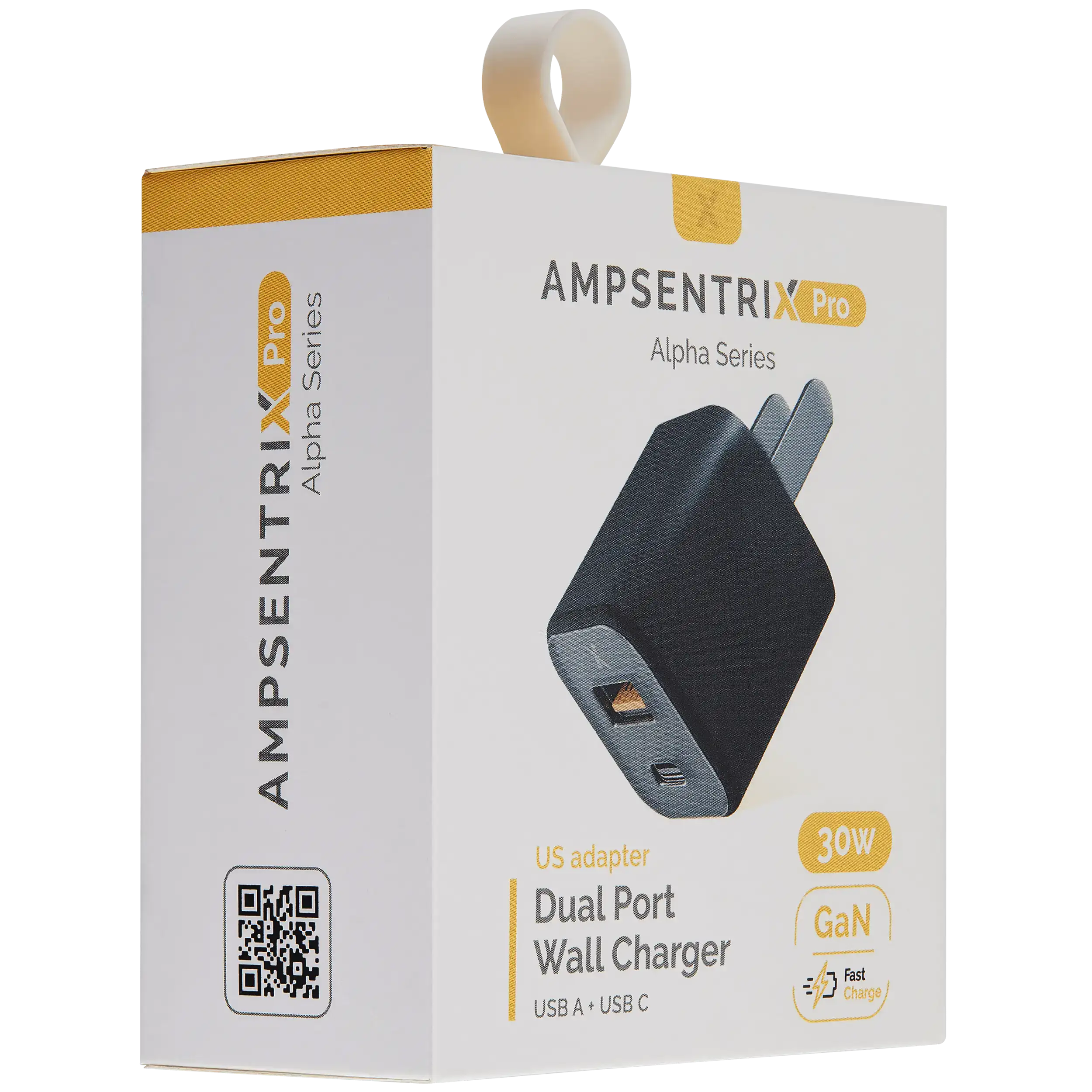 AmpSentrix Pro 30W 2-in-1 USB-C / USB-A GaN Wall Adapter (Schwarz Titanium)