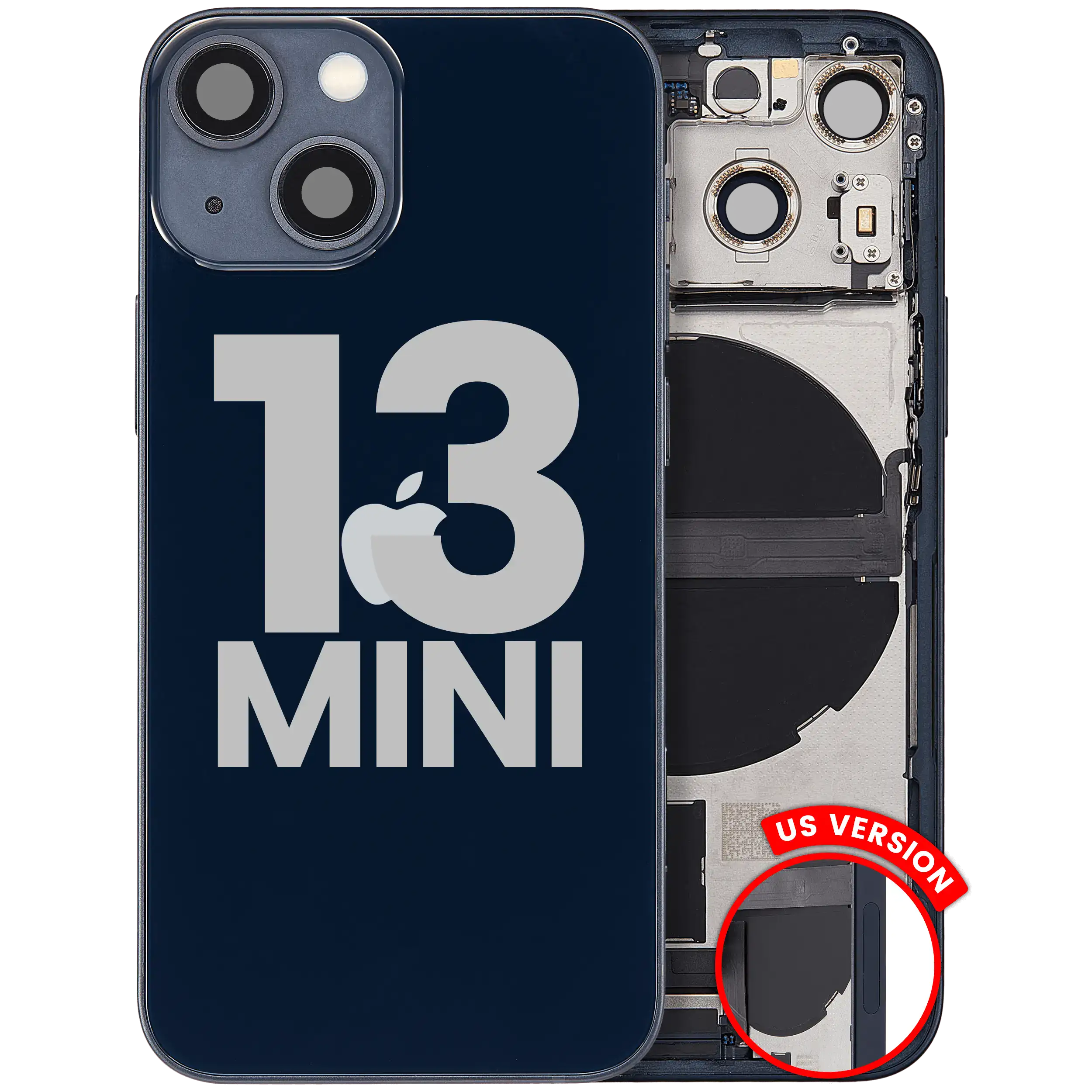 Backcover/Rahmen mit Ladebuchse Flex & Small Parts für iPhone 13 Mini (US-Version) (gebrauchter OEM-Ausbau, Qualität B) (Midnight)
