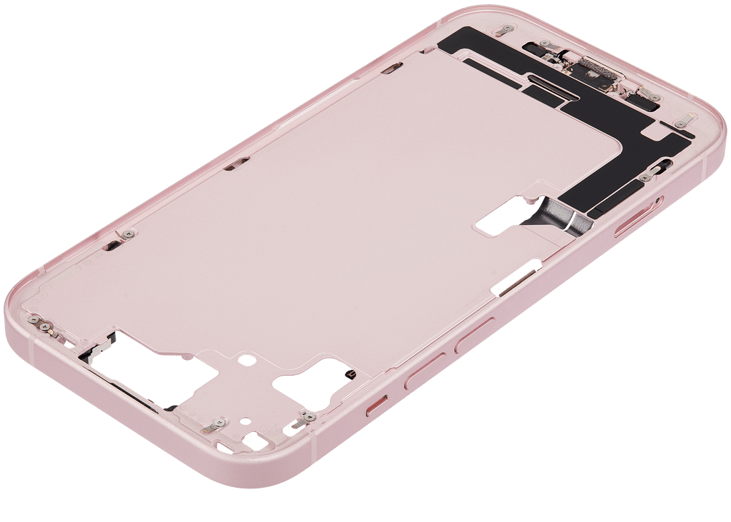 Midframe/Rahmen mit Ladebuchse Flex & Small Parts für iPhone 15 (EU / Global Version) (gebrauchter OEM-Ausbau, Qualität C) (Pink)