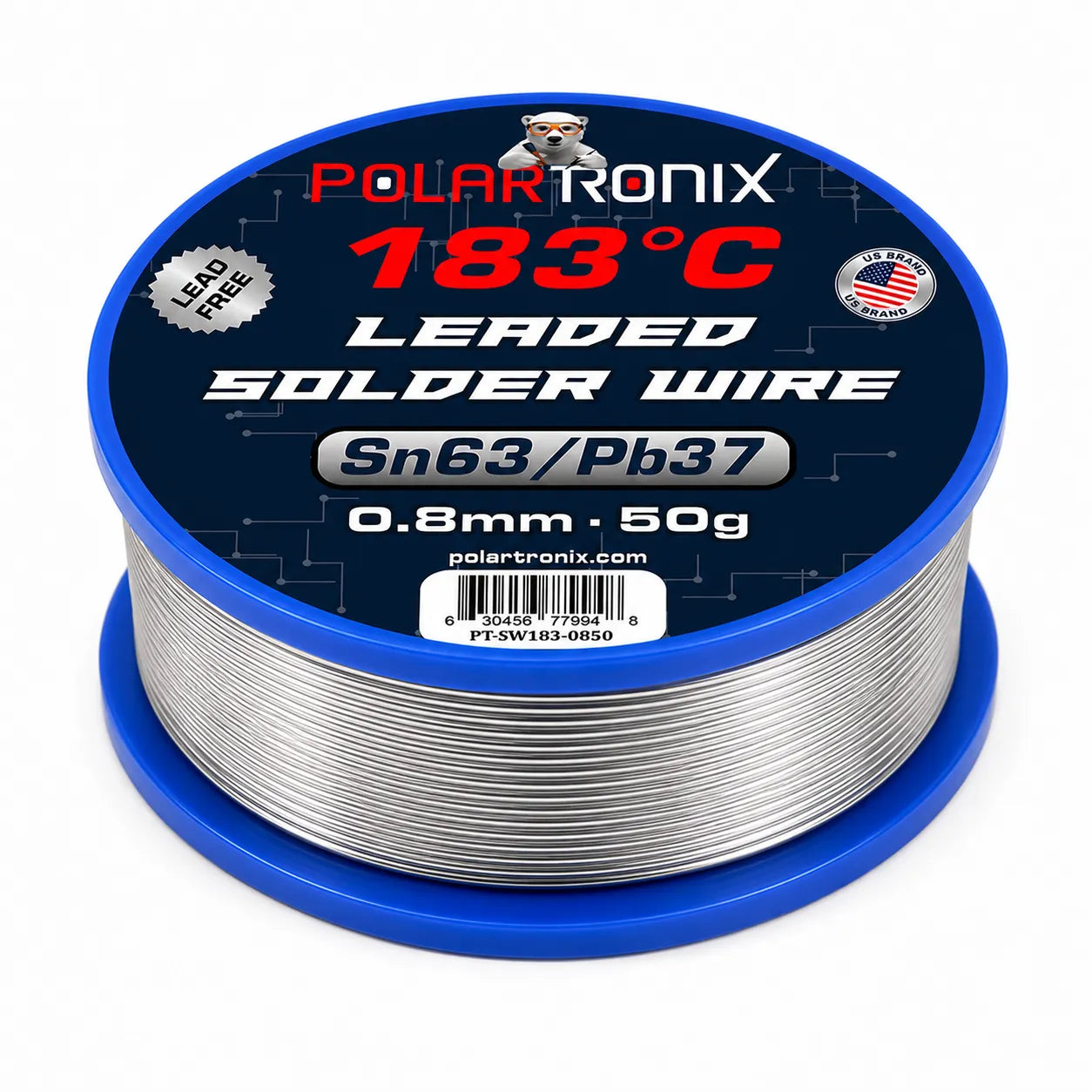 Medium Temperature Rosin Core Solder Wire 183°C Sn63/Pb37 (0.8mm) (50g) (PolarTronix)
