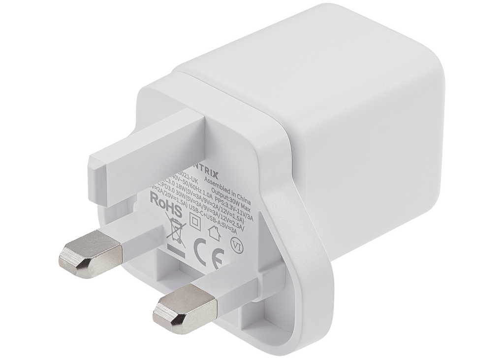 AmpSentrix 30W 2-in-1 USB-C / USB-A Wall Adapter (220V / UK Plug) (Pink)