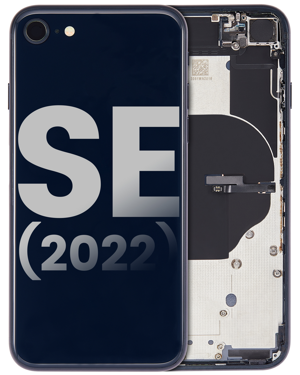 Backcover/Rahmen mit Small Components Pre-Installed für iPhone SE (2022) (gebrauchter OEM-Ausbau, Qualität B) (Midnight)