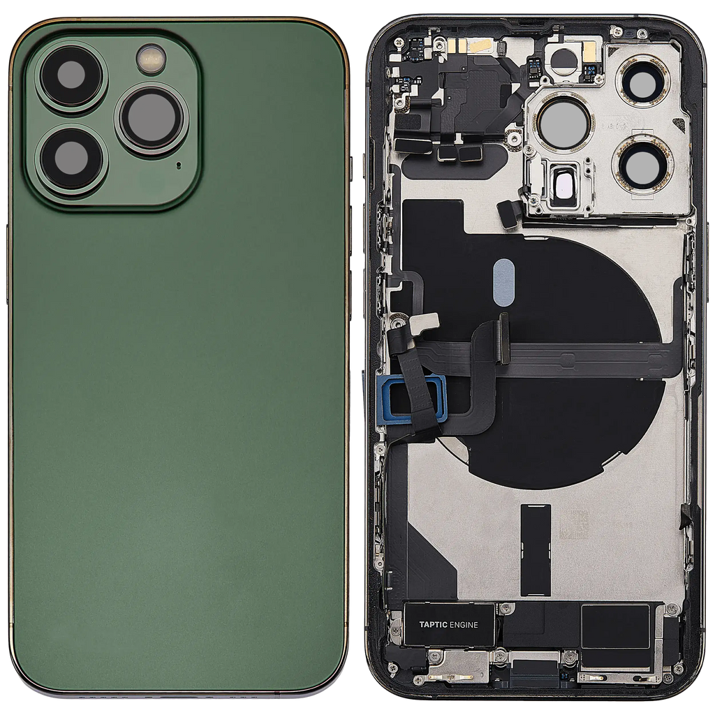 Backcover/Rahmen mit Ladebuchse Flex & Small Parts für iPhone 13 Pro (EU / Global Version) (gebrauchter OEM-Ausbau, Qualität A) (Alpine Grün)