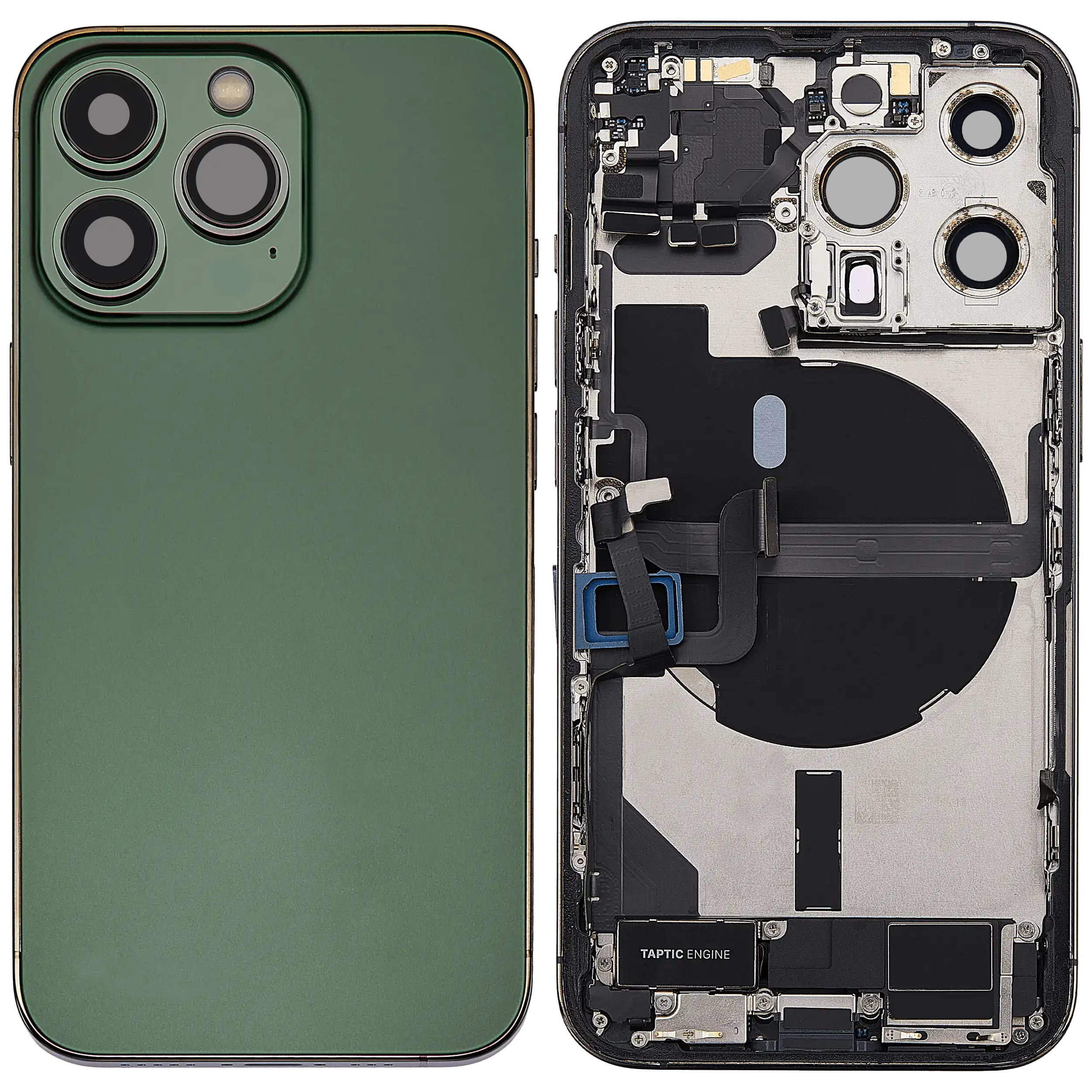 Backcover/Rahmen mit Ladebuchse Flex & Small Parts für iPhone 13 Pro (EU / Global Version) (gebrauchter OEM-Ausbau, Qualität A) (Alpine Grün)