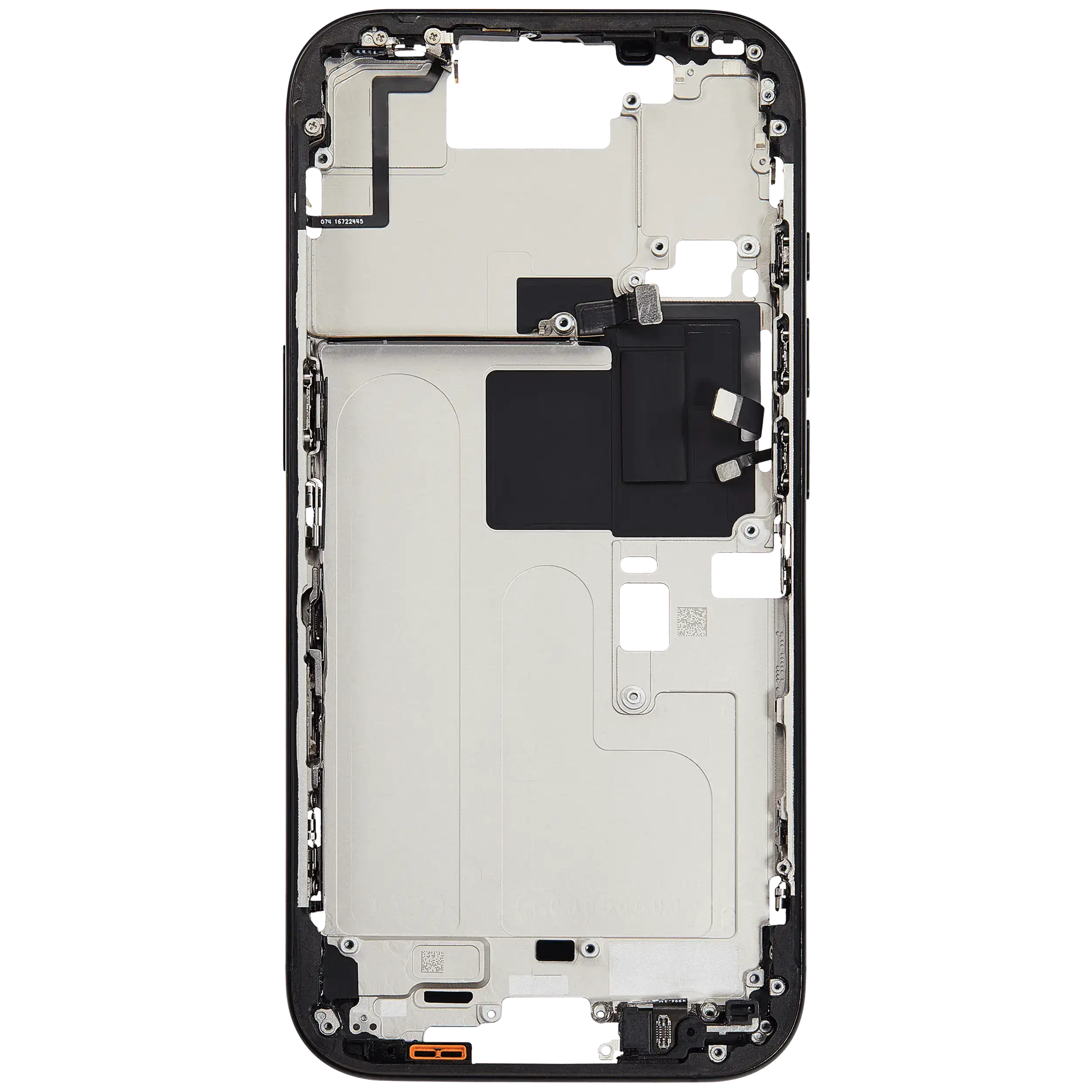 Midframe/Rahmen mit Small Parts für iPhone 16 Pro (EU / Global Version) (gebrauchter OEM-Ausbau, Qualität A) (Schwarz Titanium)