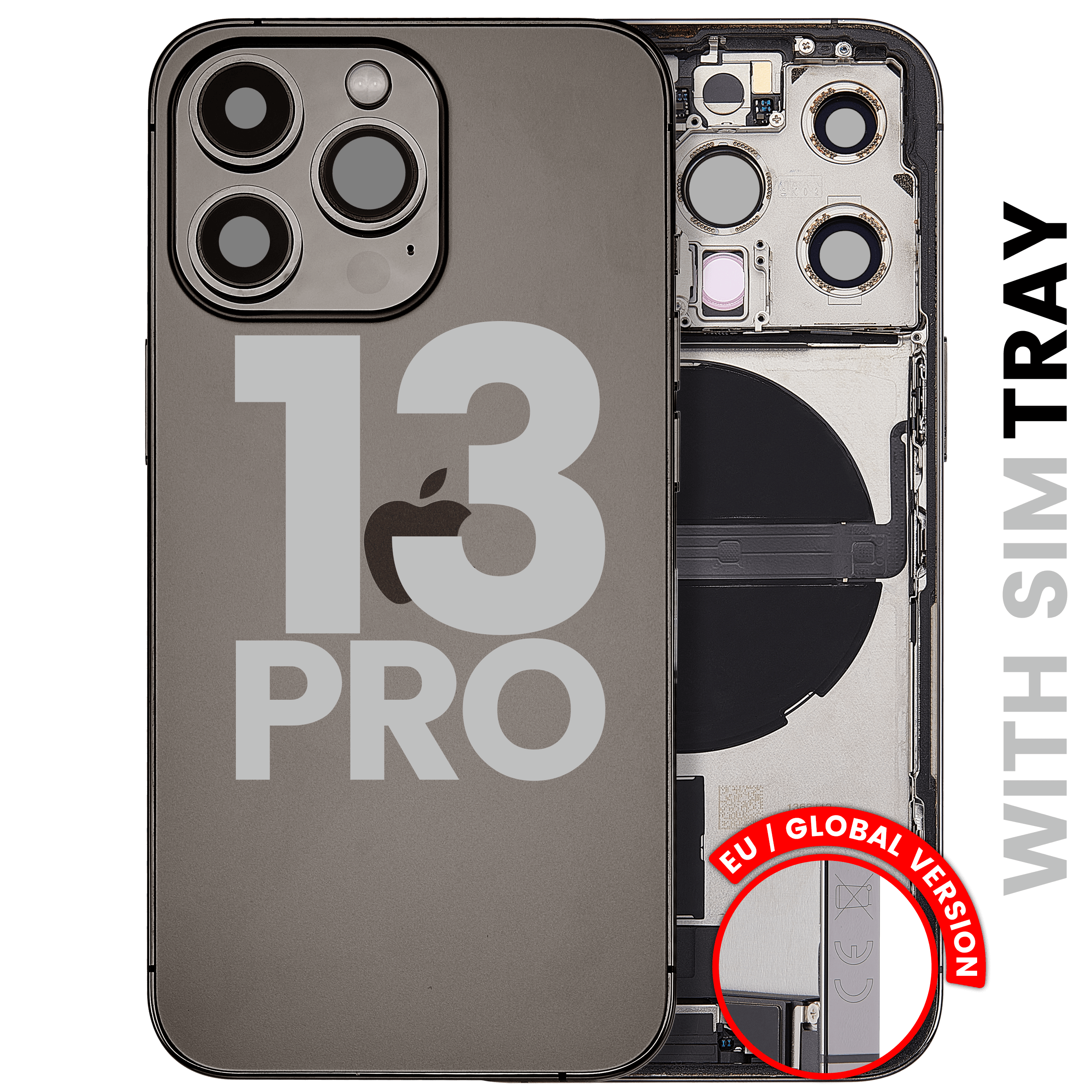 Backcover/Rahmen mit Ladebuchse Flex & Small Parts für iPhone 13 Pro (EU / Global Version) (gebrauchter OEM-Ausbau, Qualität B) (Graphite)