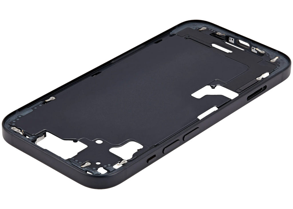 Midframe/Rahmen mit Small Parts für iPhone 15 (EU / Global Version) (gebrauchter OEM-Ausbau, Qualität C) (Schwarz)