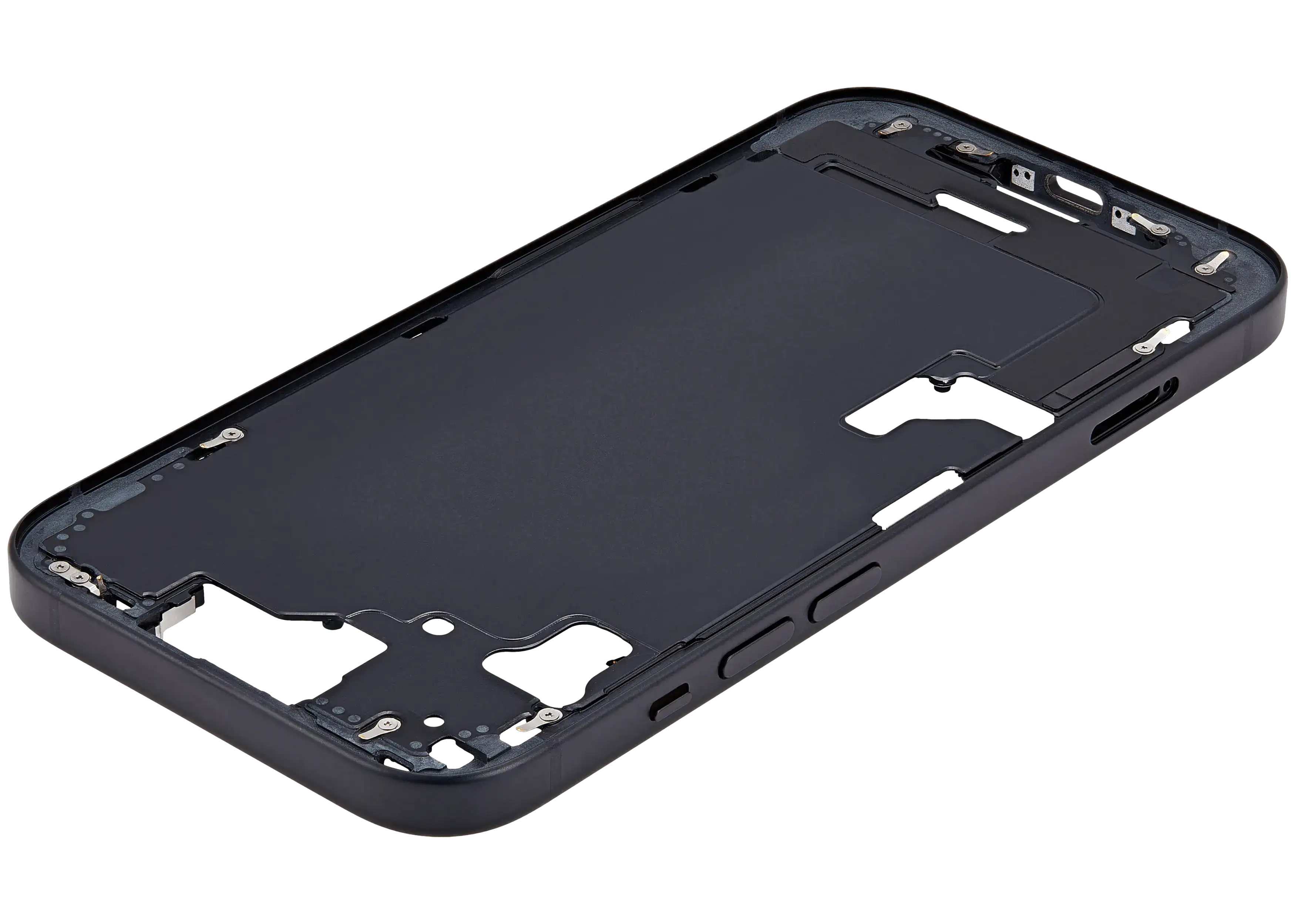 Midframe/Rahmen mit Small Parts für iPhone 15 (EU / Global Version) (gebrauchter OEM-Ausbau, Qualität C) (Schwarz)