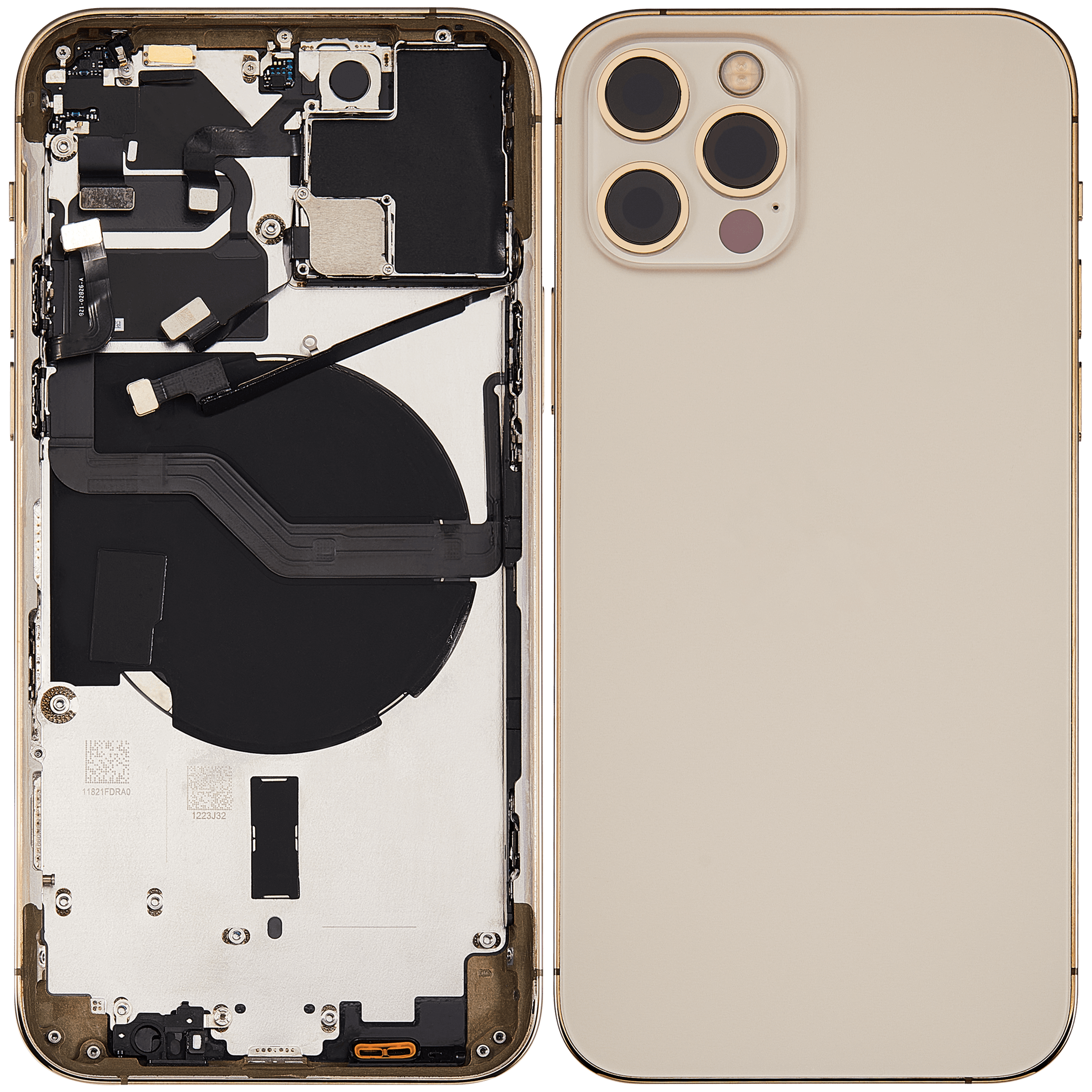 Backcover/Rahmen mit Small Parts für iPhone 12 Pro (EU / Global Version) (gebrauchter OEM-Ausbau, Qualität C) (Gold)