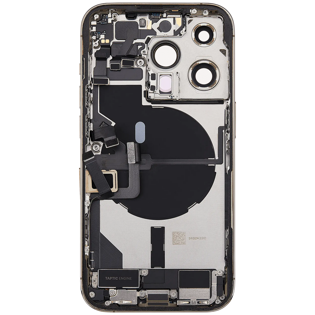 Backcover/Rahmen mit Ladebuchse Flex & Small Parts für iPhone 14 Pro (EU / Global Version) (gebrauchter OEM-Ausbau, Qualität A) (Gold)