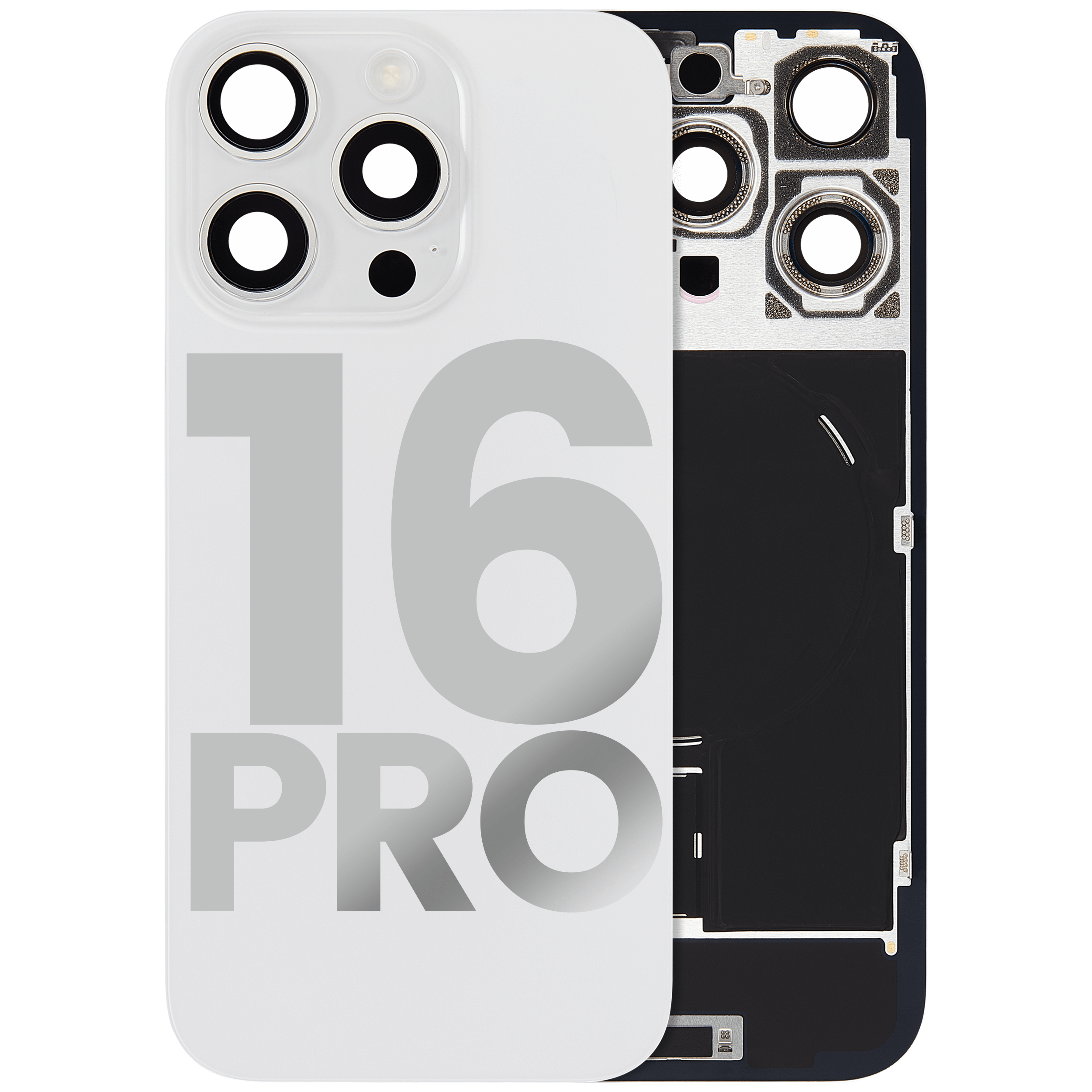Back Cover with MagSafe Magnet, NFC, and Flash Flex Cable for iPhone 16 Pro (Used OEM Removal, Quality C) (Titanium White)