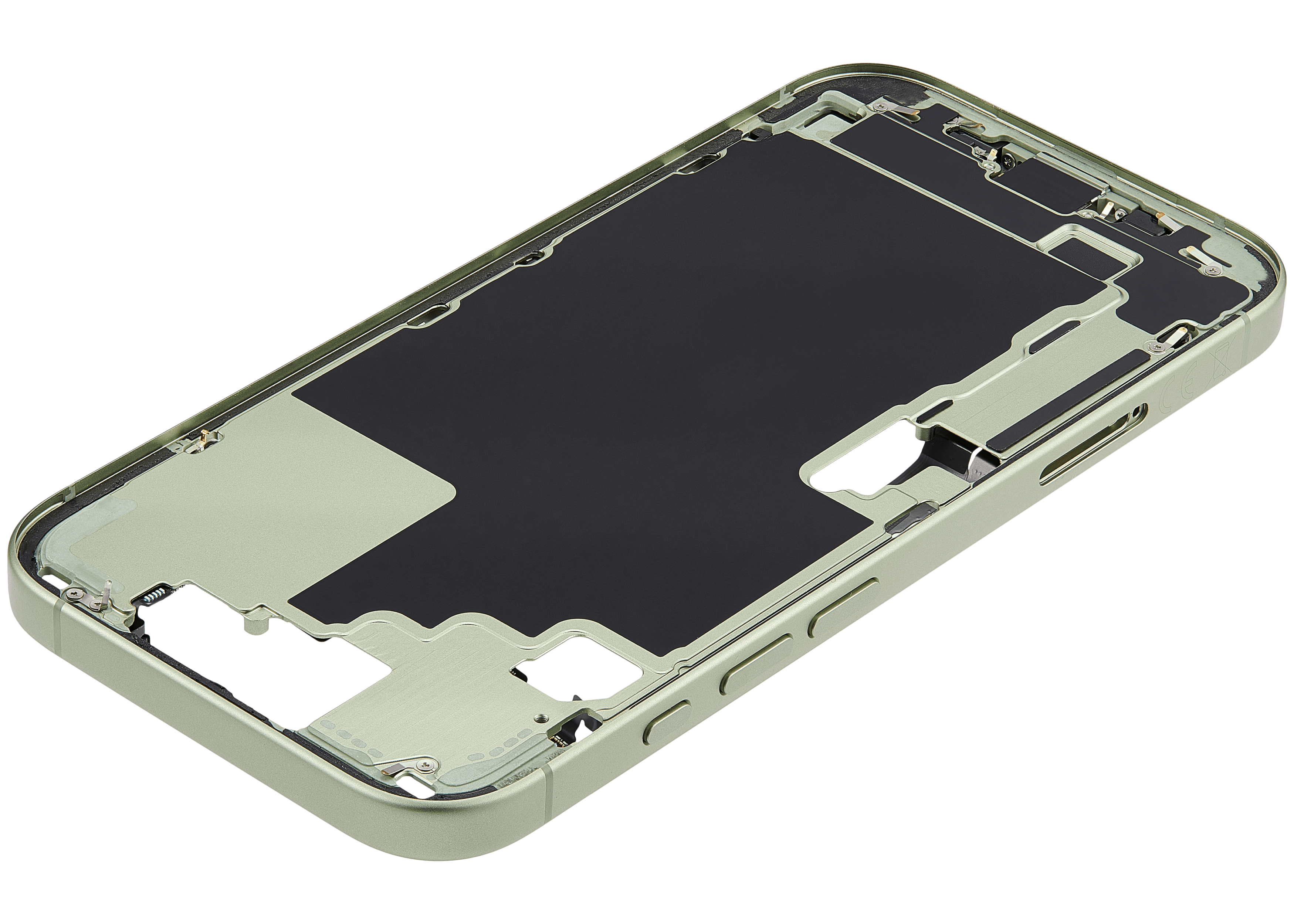 Midframe/Rahmen mit Ladebuchse Flex & Small Parts für iPhone 17 (EU / Global Version) (gebrauchter OEM-Ausbau, Qualität B) (Sage)