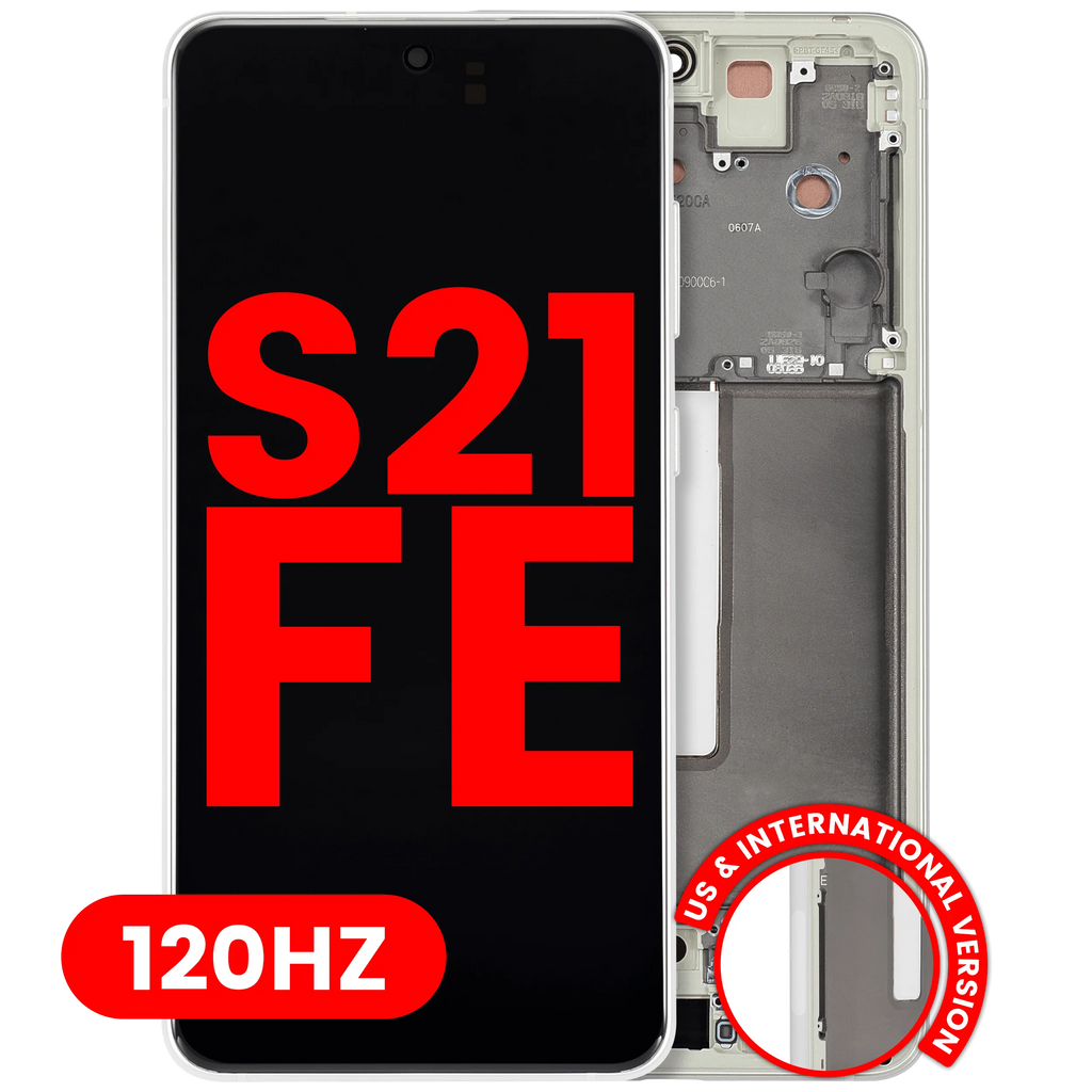 OLED-Display mit Rahmen für Samsung Galaxy S21 FE 5G (US & Internationale Version) (Aftermarket Plus) (120Hz) (Olive Green)