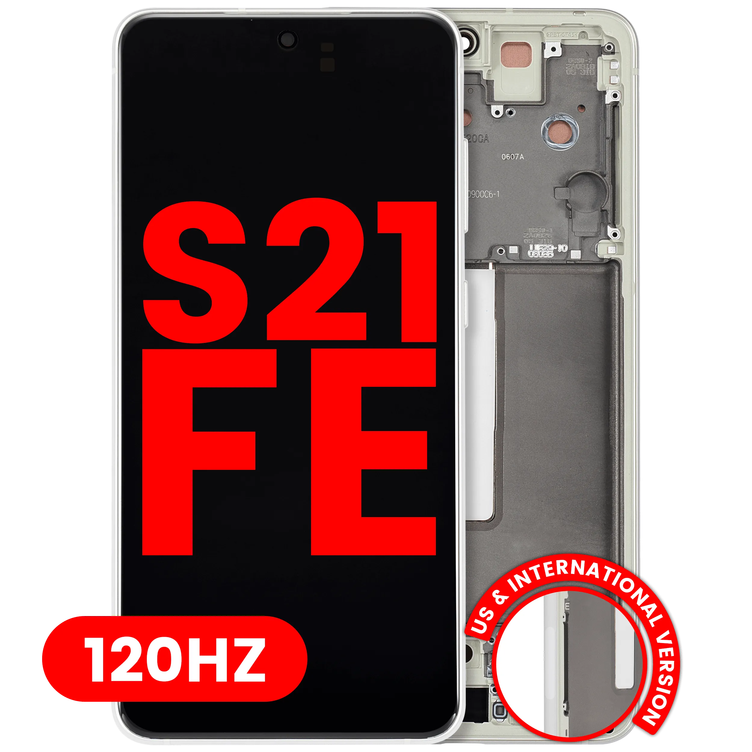 OLED-Display mit Rahmen für Samsung Galaxy S21 FE 5G (US & Internationale Version) (Aftermarket Plus) (120Hz) (Olive Green)