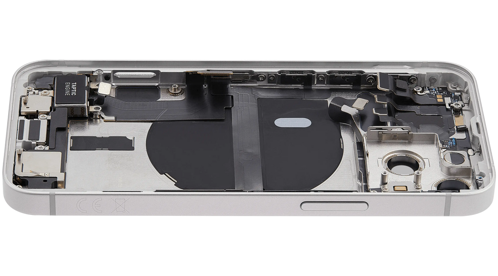 Backcover/Rahmen mit Ladebuchse Flex & Small Parts für iPhone 13 Mini (EU / Global Version) (gebrauchter OEM-Ausbau, Qualität B) (Starlight)