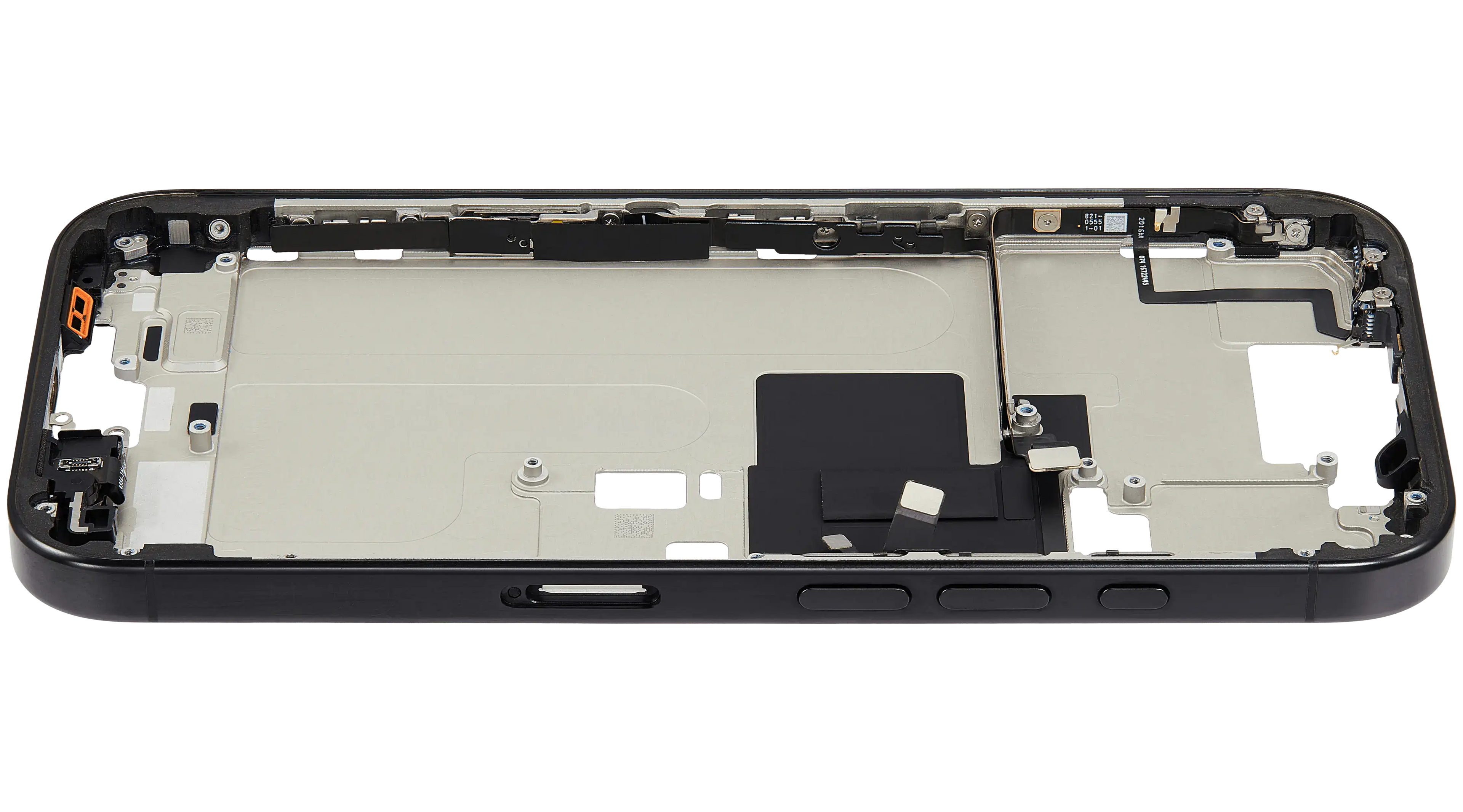Midframe/Rahmen mit Small Parts für iPhone 16 Pro (EU / Global Version) (gebrauchter OEM-Ausbau, Qualität A) (Schwarz Titanium)