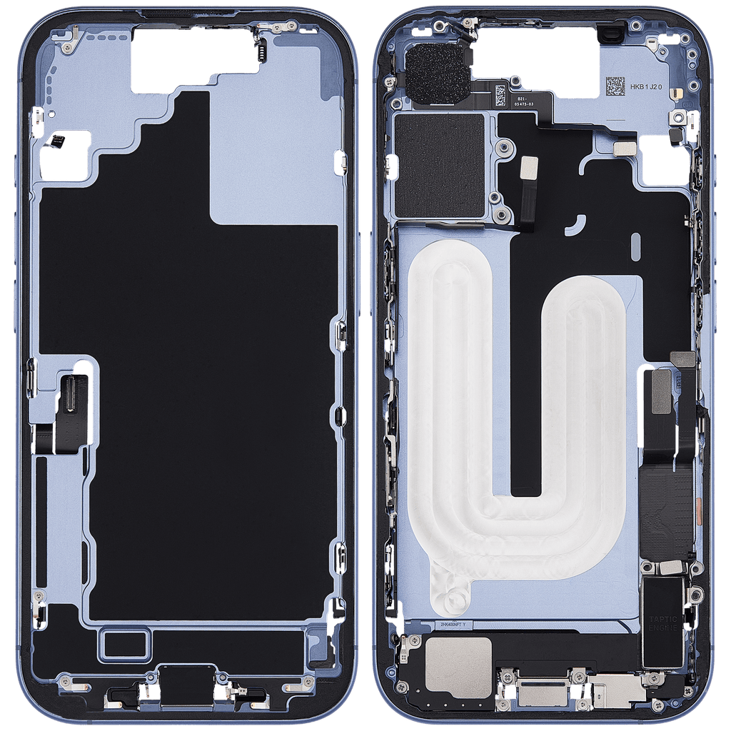 Midframe/Rahmen mit Ladebuchse Flex & Small Parts für iPhone 17 (EU / Global Version) (gebrauchter OEM-Ausbau, Qualität A) (Mist Blue)
