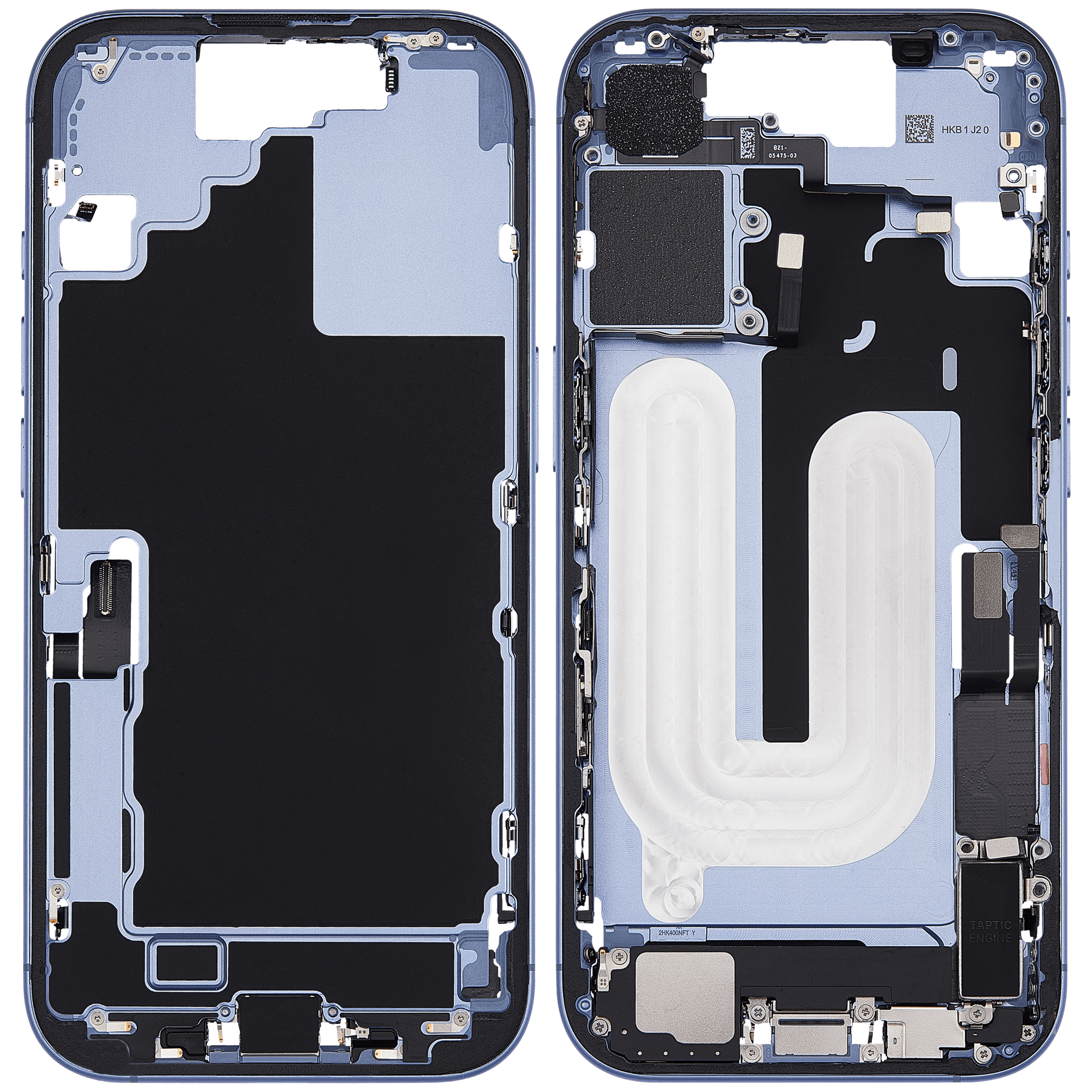 Midframe/Rahmen mit Ladebuchse Flex & Small Parts für iPhone 17 (EU / Global Version) (gebrauchter OEM-Ausbau, Qualität A) (Mist Blue)